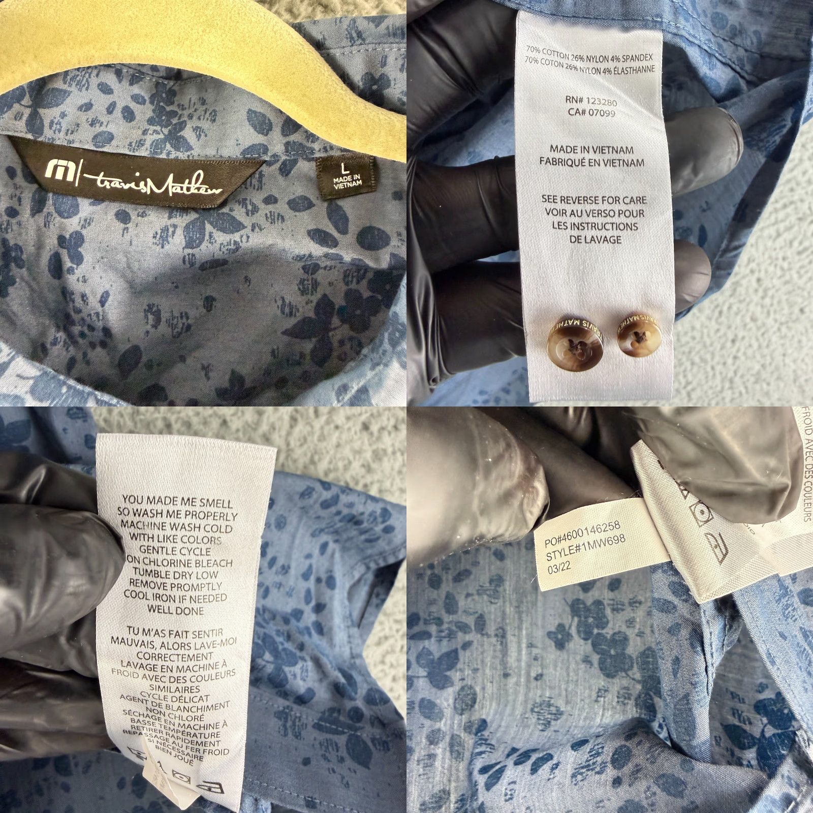 TravisMathew Travis Mathew Exclusive Club Button-Down Shirt Mens Large Blue Floral SS Casual Size US L / EU 52-54 / 3 - 8 Thumbnail