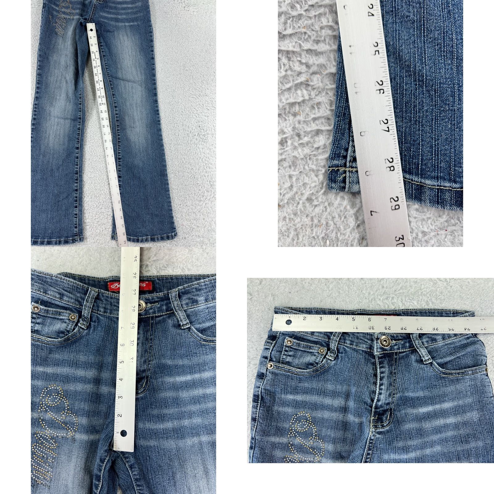 Denime SouyoJeans Jeans Womens 28 Blue Denim Rhinestone Flared Cotton Blend Regular Inseam 29" 24" Waist Women Summer 90s? No decade given. Size 28" / US 6 / IT 42 - 8 Thumbnail