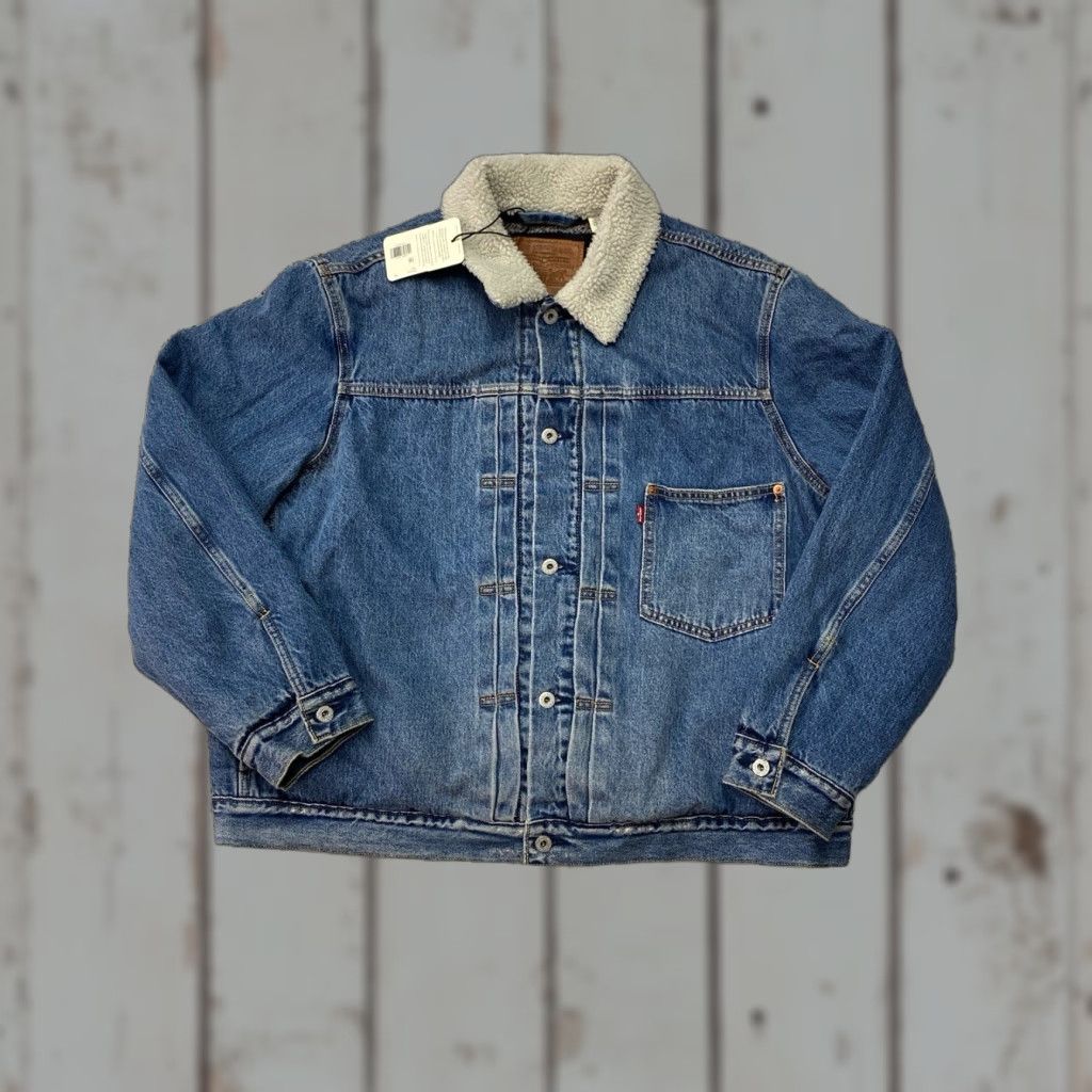 Levi's Levis Premium Type I Lined Trucker Jacket XL Wake Up Medium Wash Big "E" NWT Size US XL / EU 56 / 4 - 1 Thumbnail