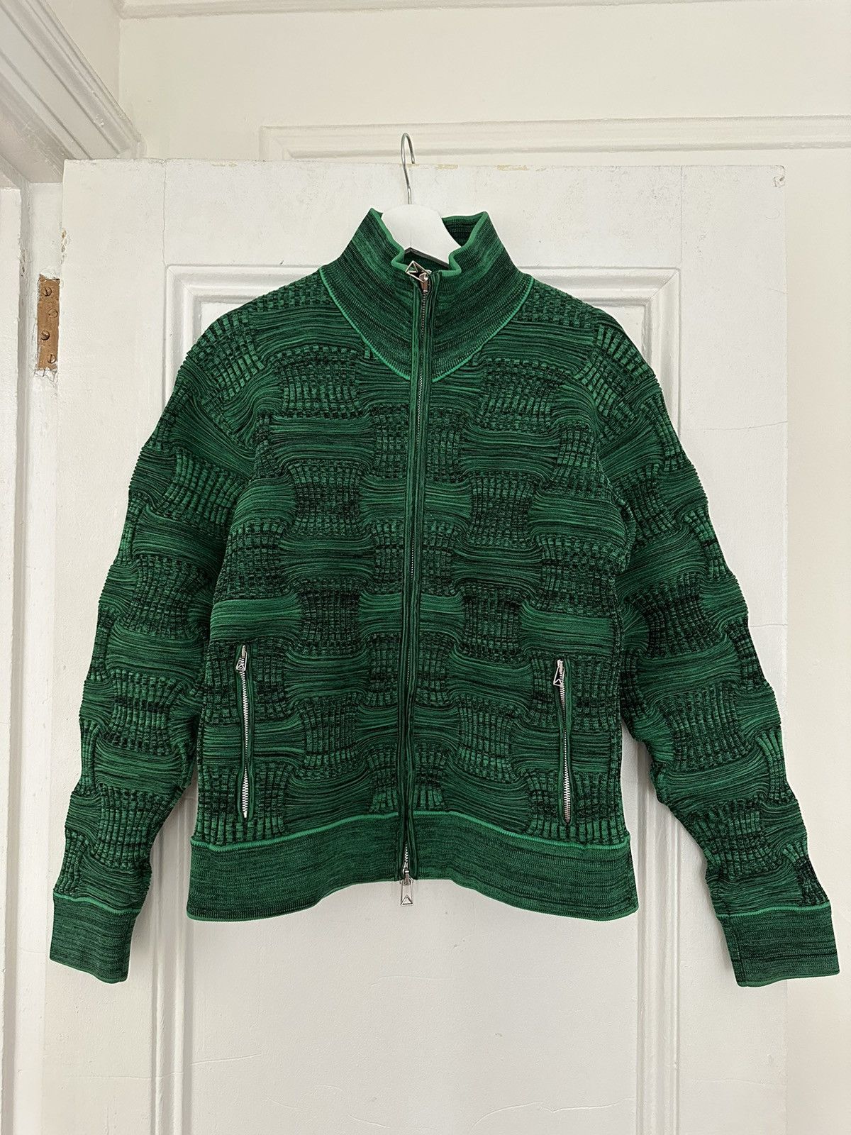 image of Bottega Veneta Heavy Knit Zip Up in Green, Men's (Size Small)