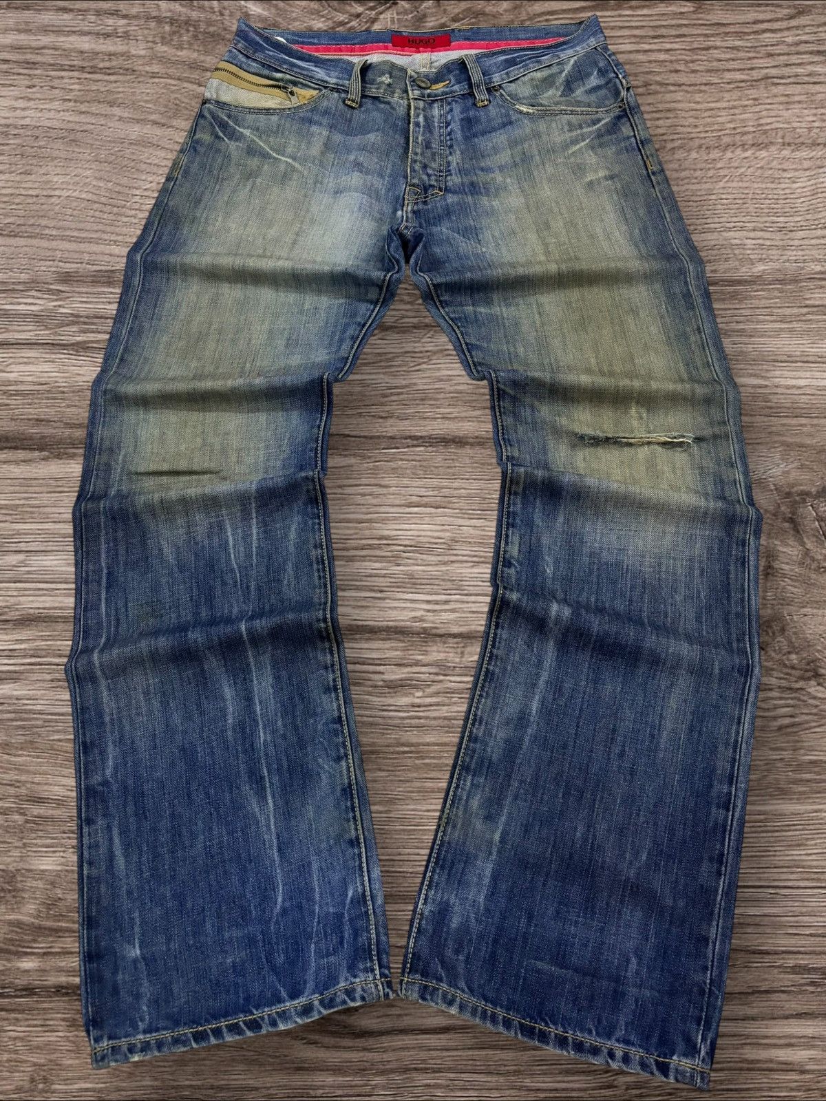 Hugo Boss Vtg HUGO by Hugo Boss Mud Wash Distress Jeans Size US 34 / EU 50 - 1 Thumbnail