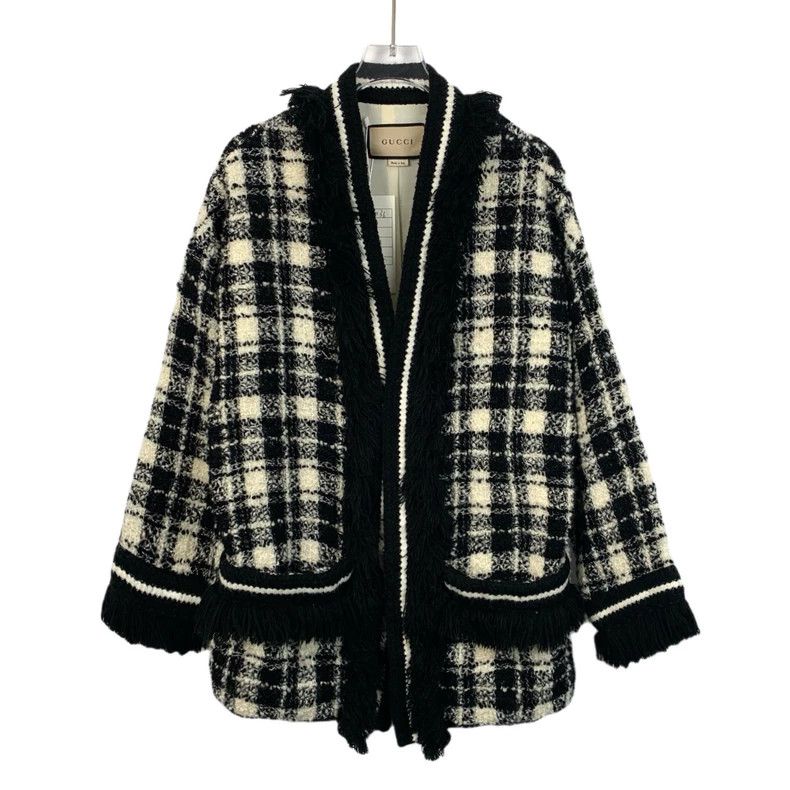 Gucci Gucci Suze 36 Color-blocked tassel plaid tweed wool cardi Size US XS / EU 42 / 0 - 1 Thumbnail