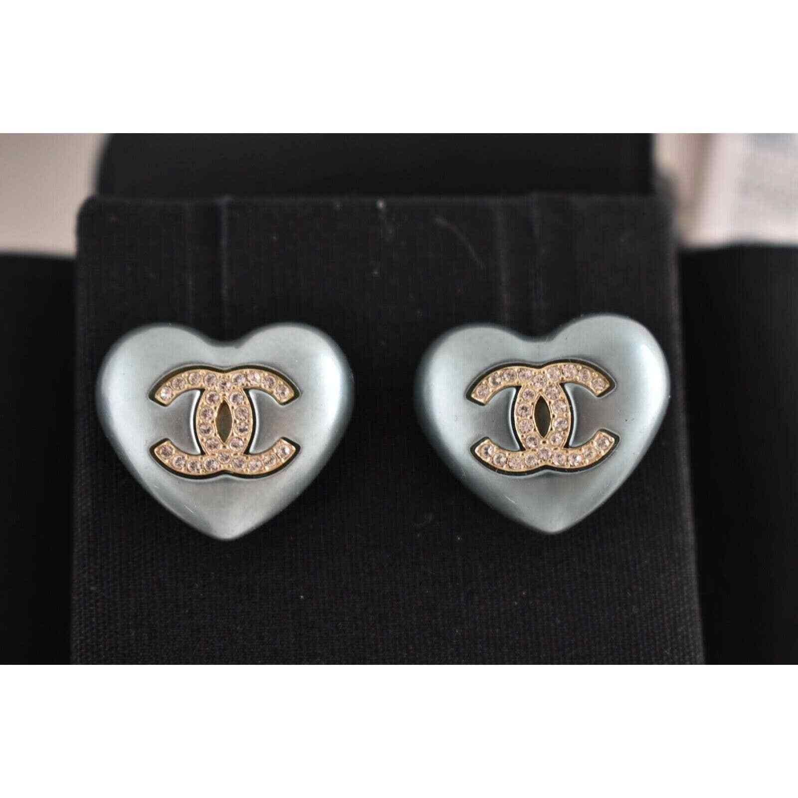 Chanel Chanel Heart Shape Pearly Blue Gold Crystal Stud Earrings Size ONE SIZE - 5 Thumbnail