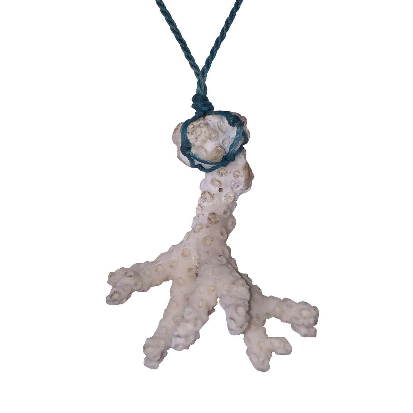 Designer Mexican White Branch Pendant Necklace with Blue Waxed Nylon Size ONE SIZE - 1 Thumbnail