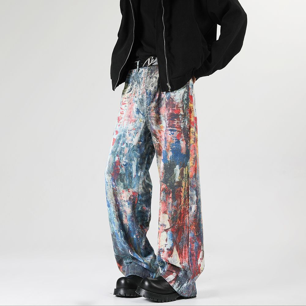 Japanese Brand × Vintage Unique Graffiti Jeans Men Loose Straight Hip Hop Pants Size US 32 / EU 48 - 4 Thumbnail