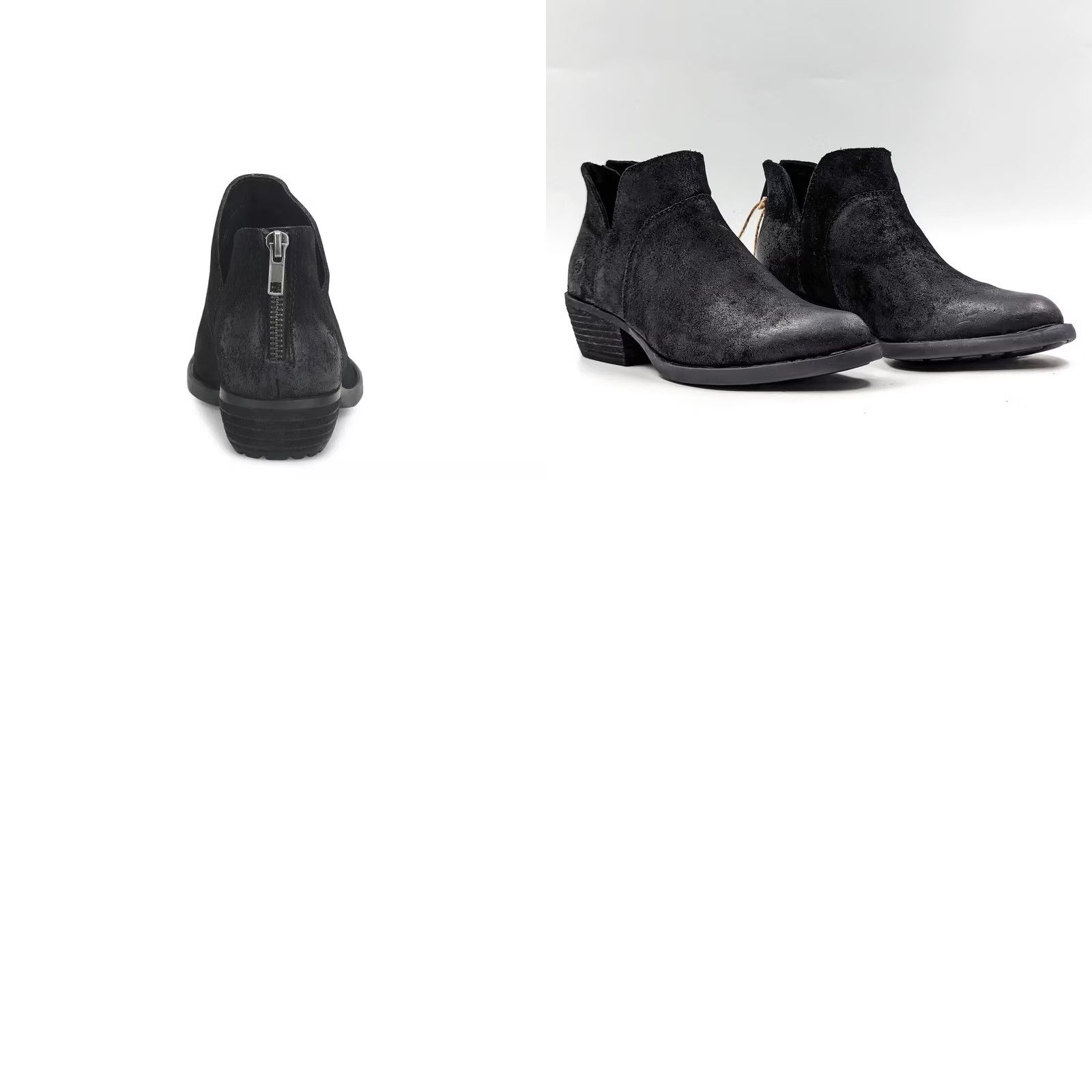 Born Born Kerri Boot Low Block Heel Black Leather Distress Bootie Women's 8M Boho Size US 8 / IT 38 - 10 Thumbnail
