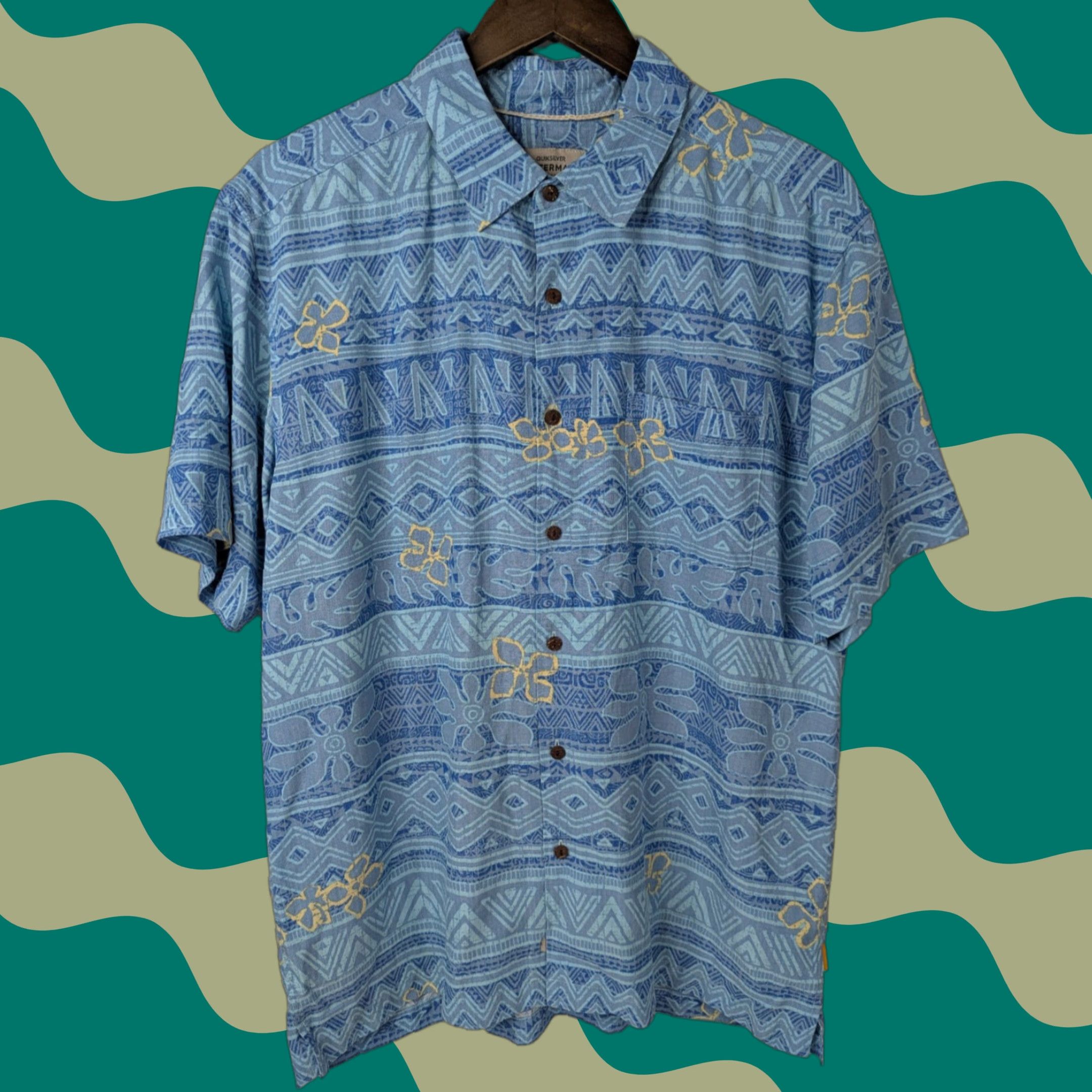 Quiksilver Quiksilver Waterman Shirt Men M Blue Button-Up Geometric Hawaiian Comfort Fit Size US M / EU 48-50 / 2 - 1 Thumbnail