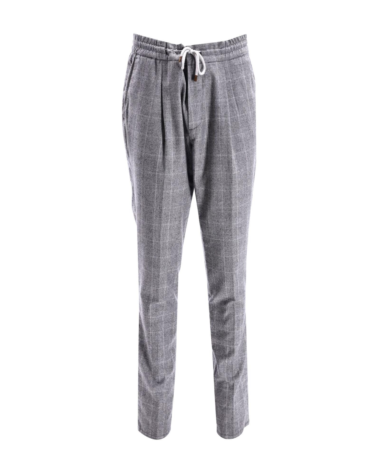 image of Brunello Cucinelli Plaid Drawstring Trousers In Luxurious Grey Viscose Fabric, Men's (Size 32)