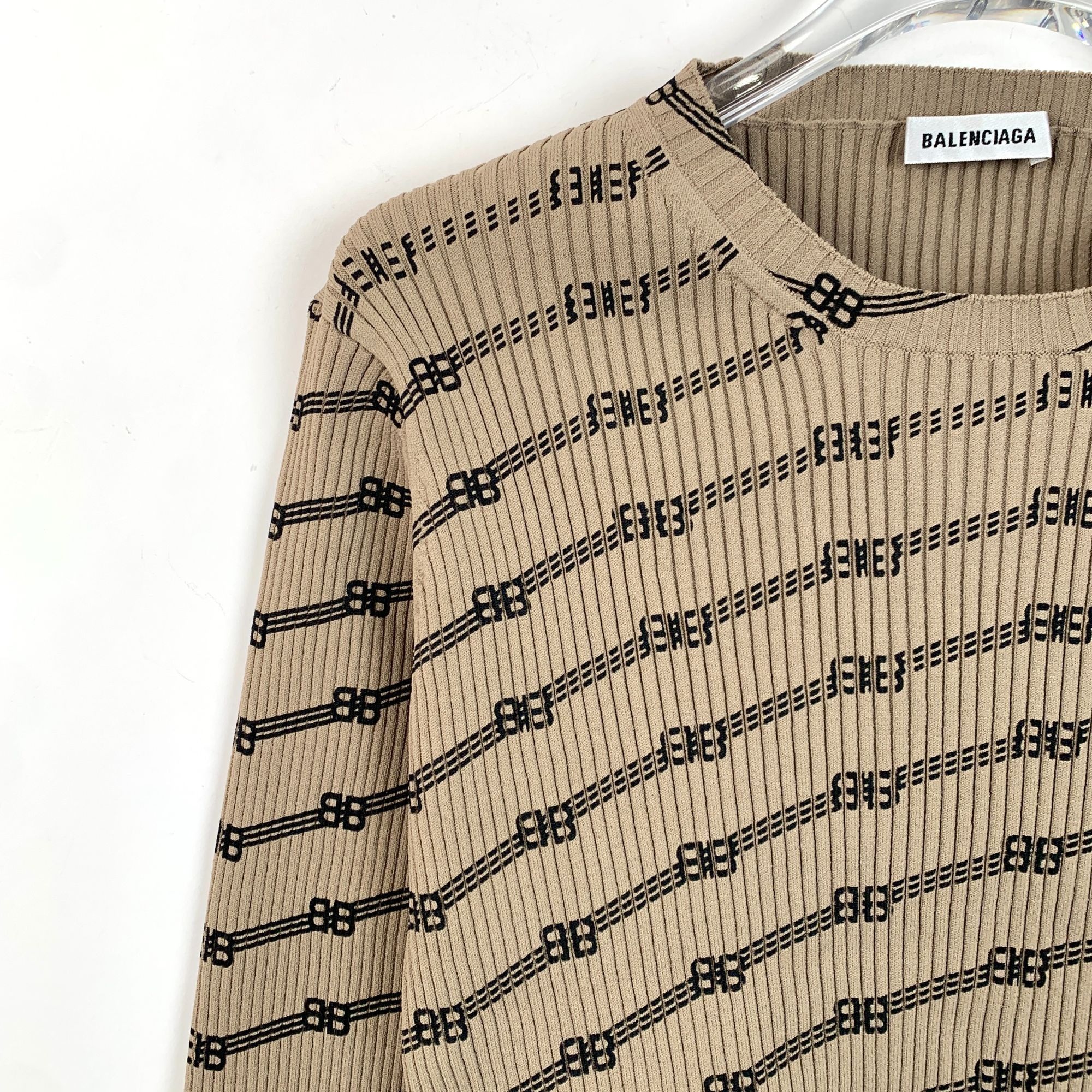 Balenciaga Balenciaga XS Brown Knit Logo Print Sweater Viscose & Polyes Size XS / US 0-2 / IT 36-38 - 6 Thumbnail