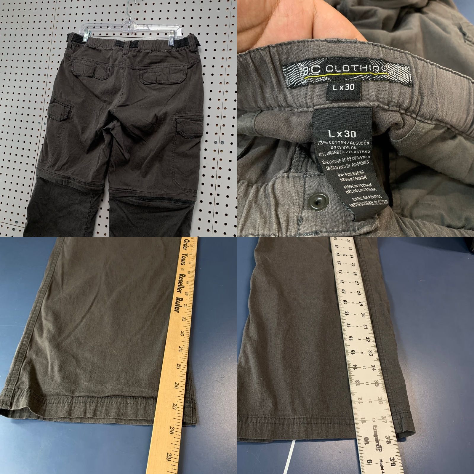 Vintage VINTAGE BC Clothing Cargo Pants Mens Large Regular Gray 35x30 Convertible 90s Size US 33 - 8 Thumbnail