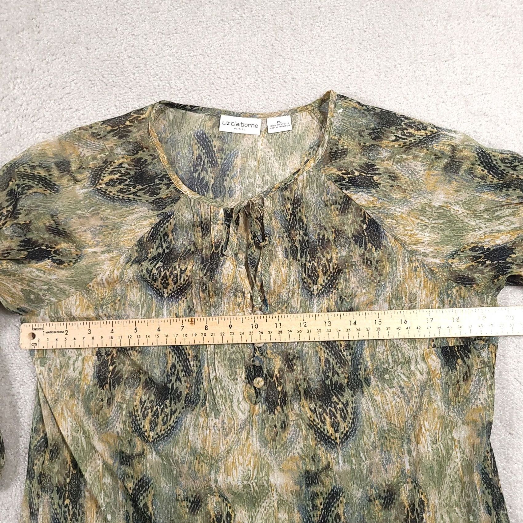 Liz Claiborne Liz Claiborne Shirt Women's PL Petite Green Lightweight Long Sleeve Henley Tie Shirt Size L / US 10 / IT 46 - 5 Thumbnail