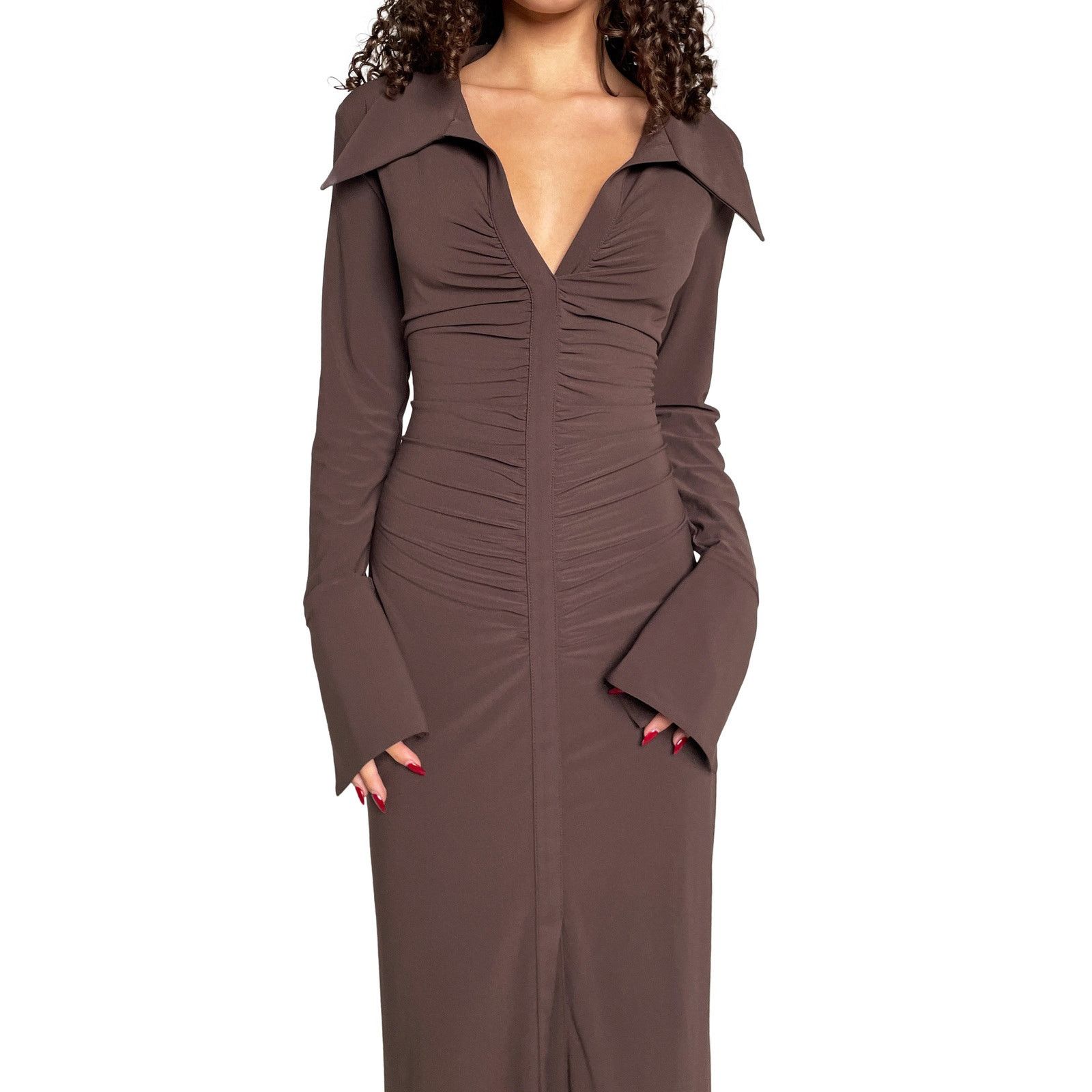 BEC + BRIDGE Chocolate Long Sleeve Maxi Dress Size M / US 6-8 / IT 42-44 - 5 Thumbnail