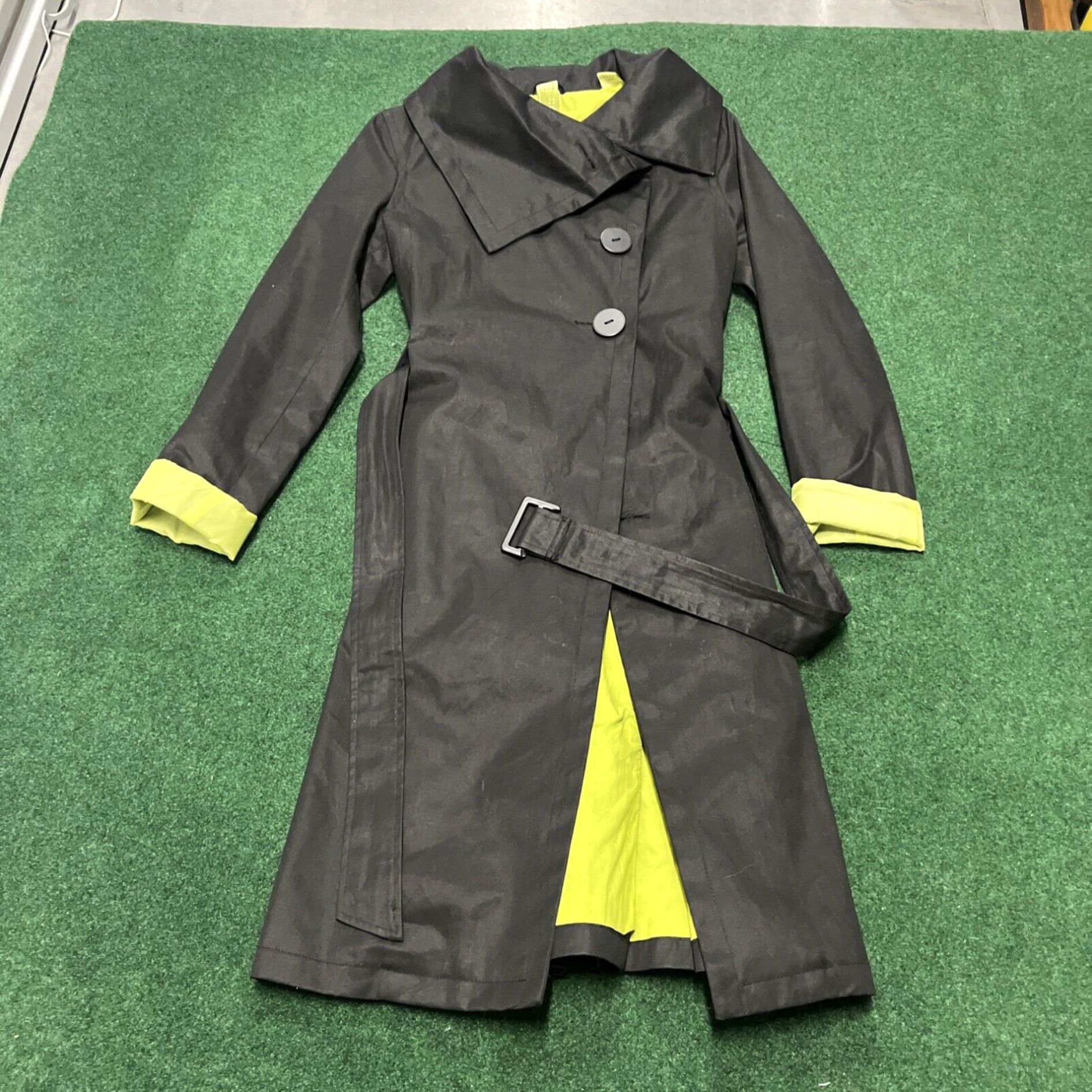 Soia Kyo Black Long Trench Coat Jacket, Size Medium