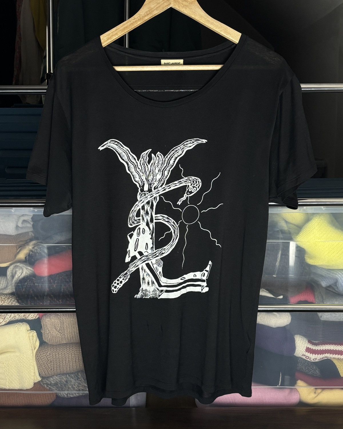 yves saint laurent エディ期　ロックtシャツ Saint Laurent Paris SS15 Saint Laurent star logo grey t shirt