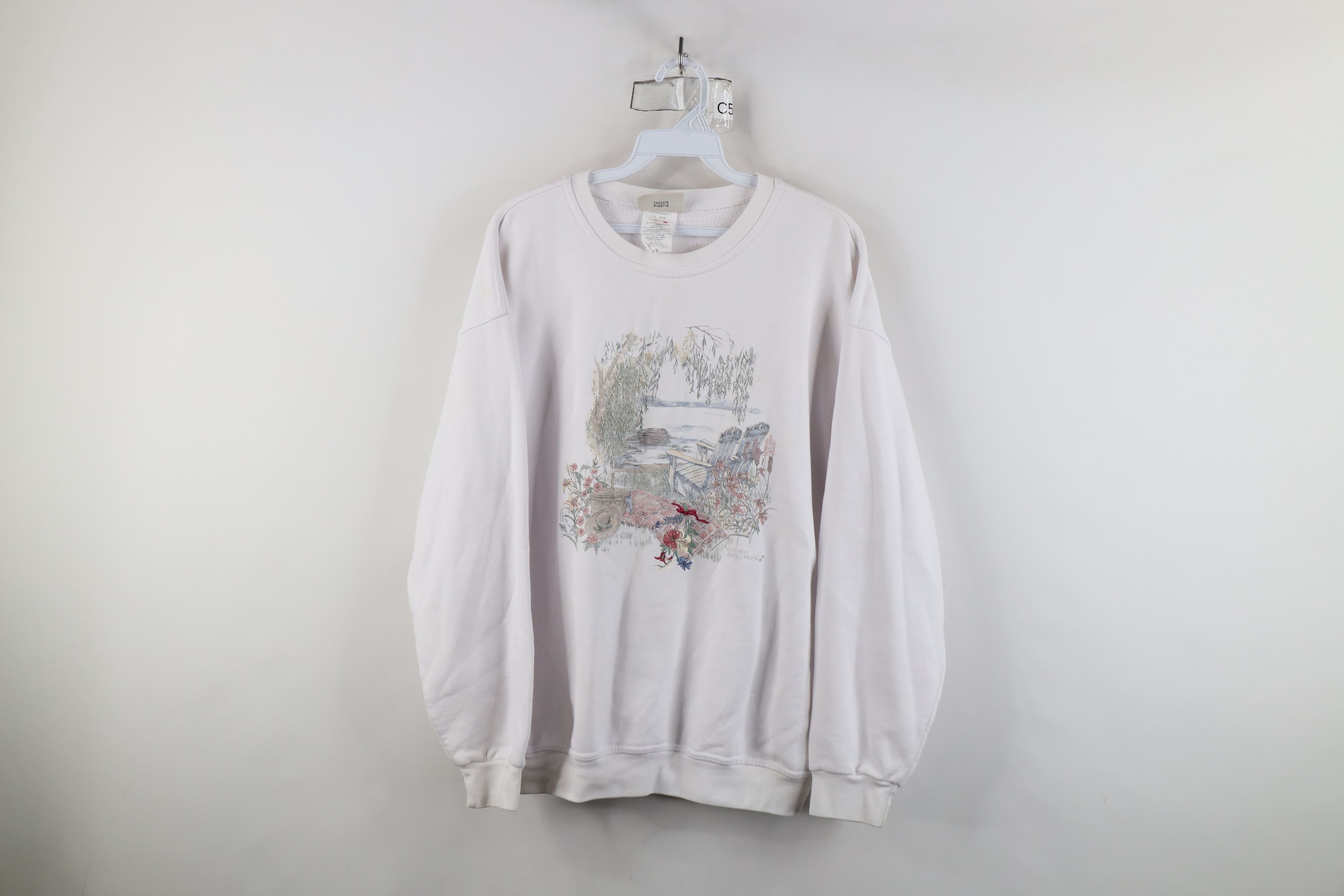 Vintage Vintage 90s Streetwear Cabin Flower Nature Sweatshirt White Size L / US 10 / IT 46 - 1 Thumbnail