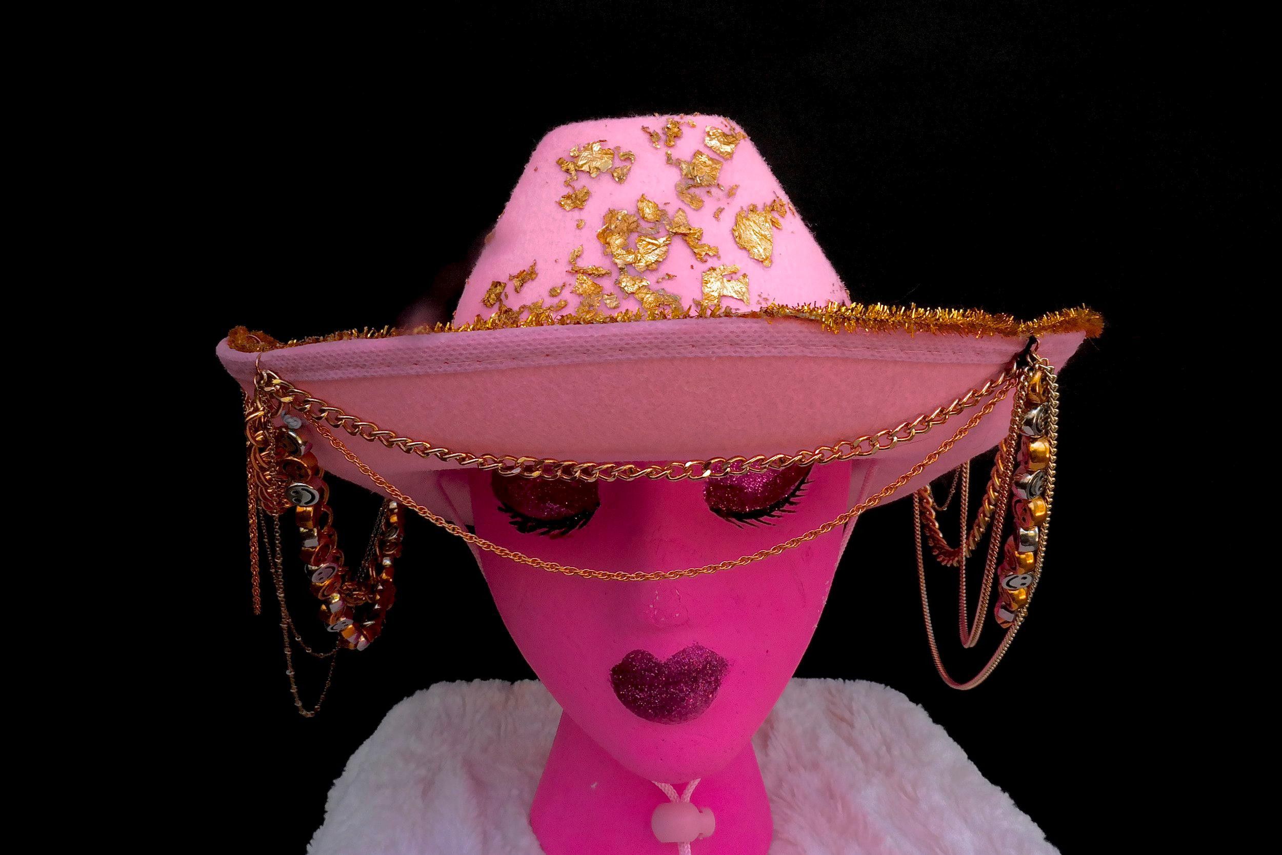 Handmade Pink Gold Leaf Cowgirl Hat Size ONE SIZE - 2 Thumbnail