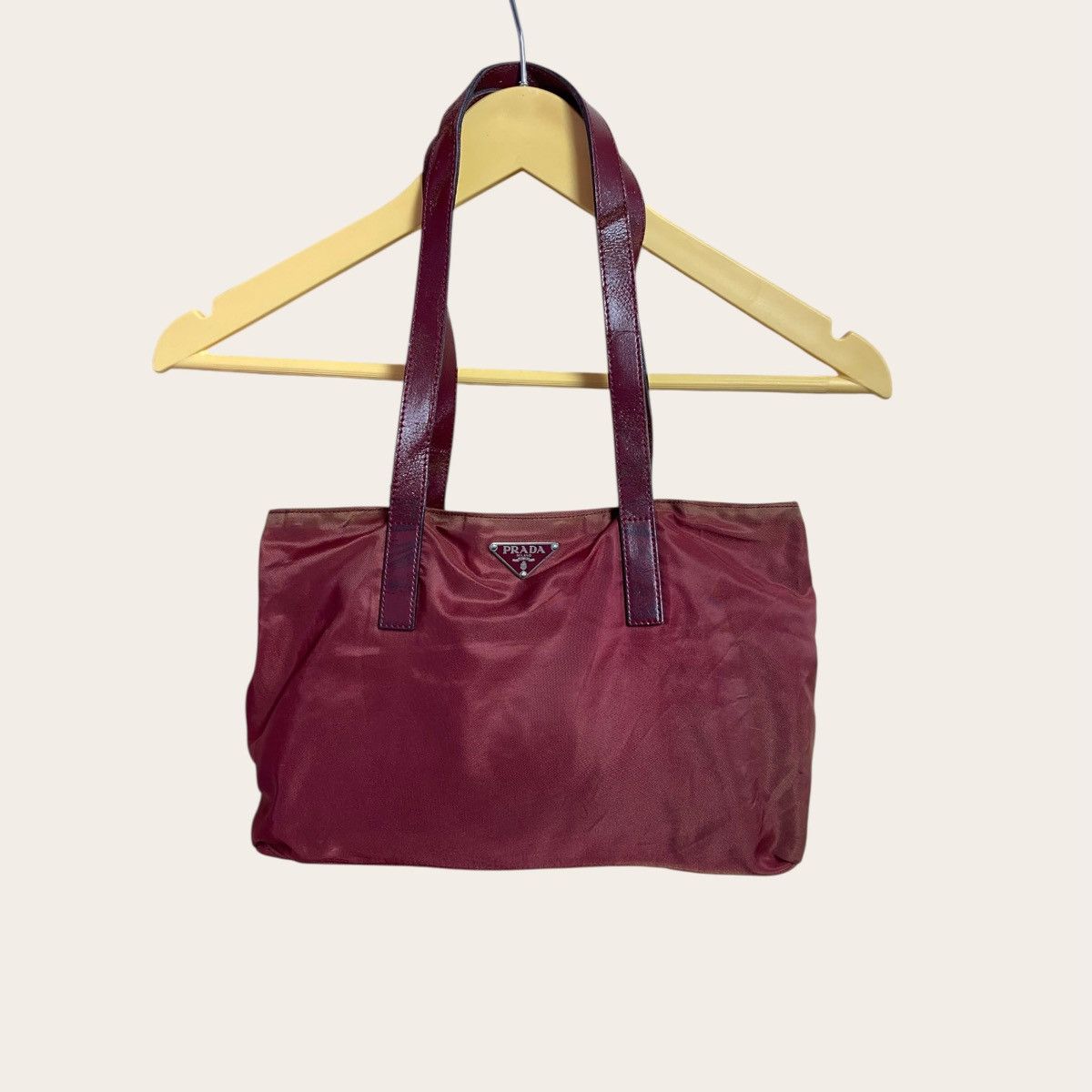 Prada Prada Burgundy Nylon Tote Bag | Leather Handles Size ONE SIZE - 23 Thumbnail
