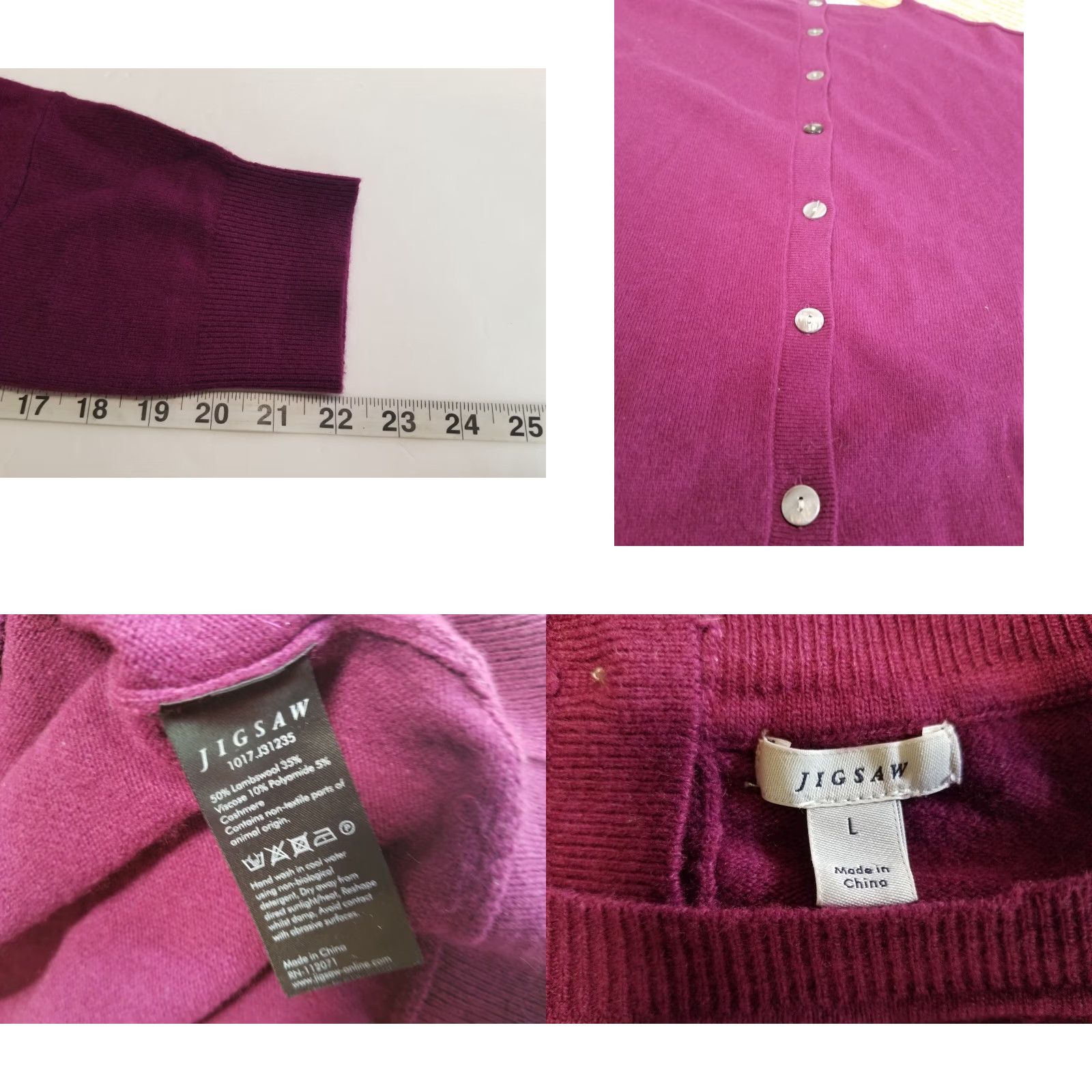 Jigsaw Jigsaw Jumper Bourgundy Knit Long Sleeve Back Button Up Burgundy L Women Size L Wool Blend 3/4 Sleeve Size L / US 10 / IT 46 - 8 Thumbnail
