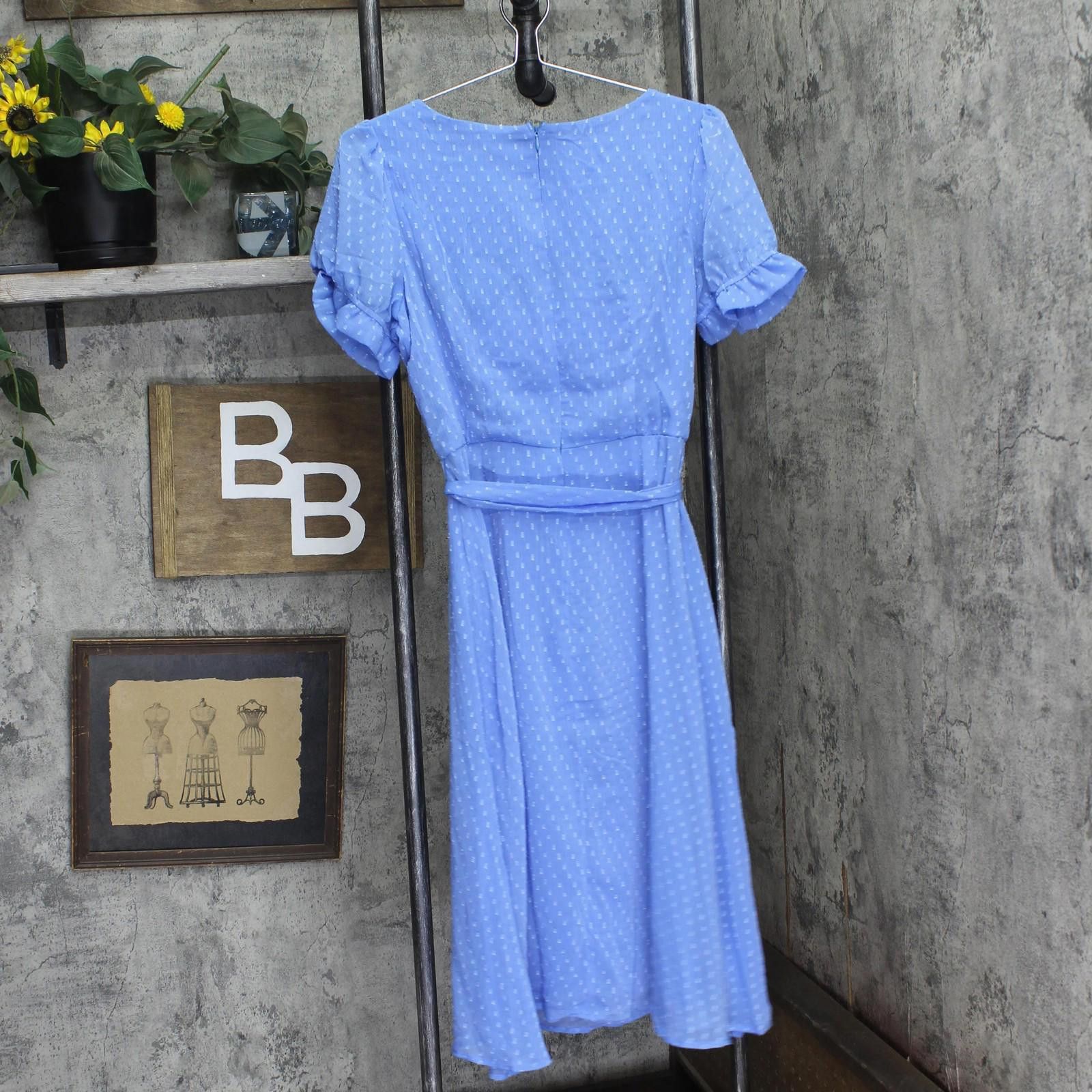 Designer Nwt Ny Collection Sleeve Belted Swiss Dot Dress Sky Blue Pl Size L / US 10 / IT 46 - 2 Thumbnail