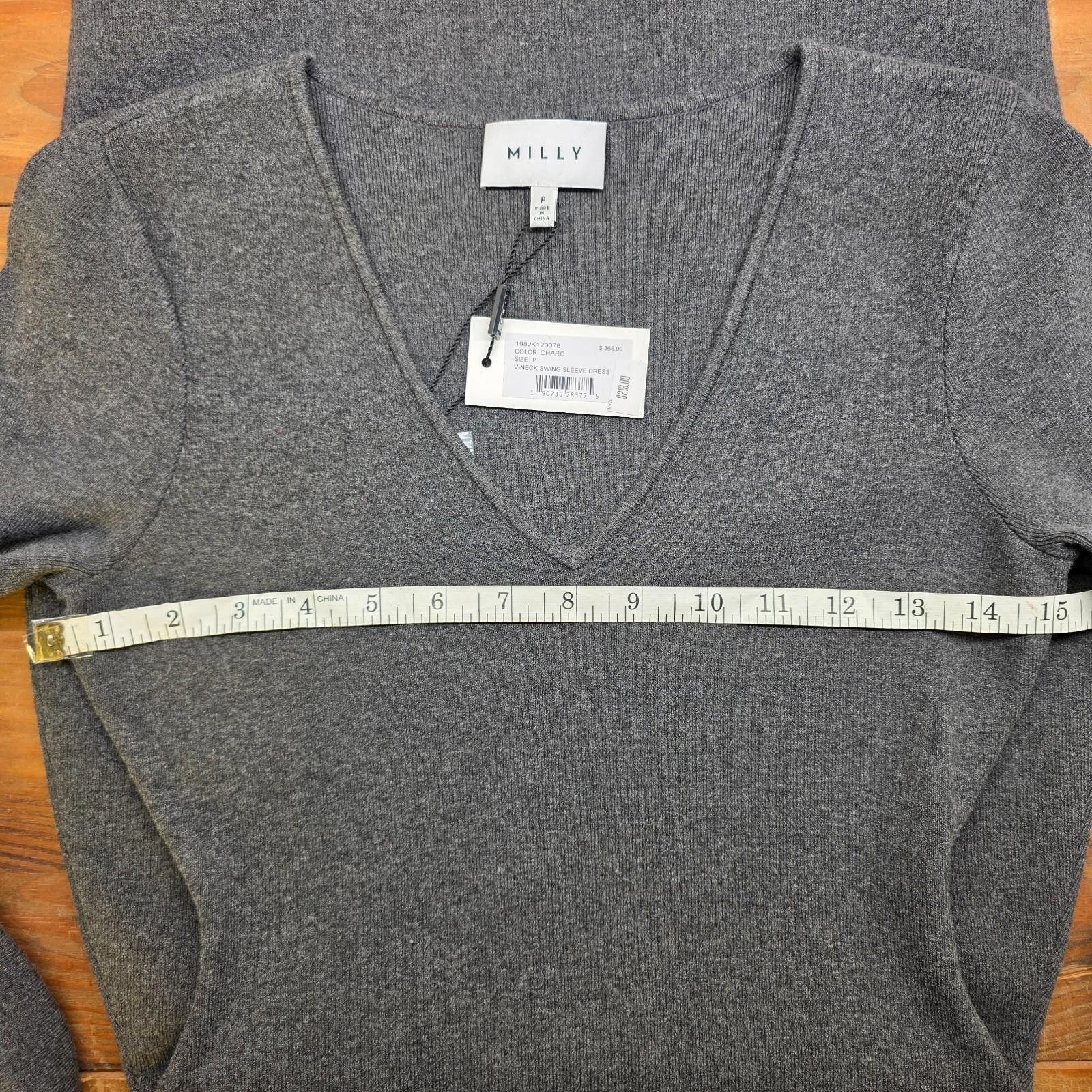 Woolrich Woolen Mills Milly Grey Knit Wool Blend Dress V-Neck Bell Sleeve Petite P Size S / US 4 / IT 40 - 2 Thumbnail