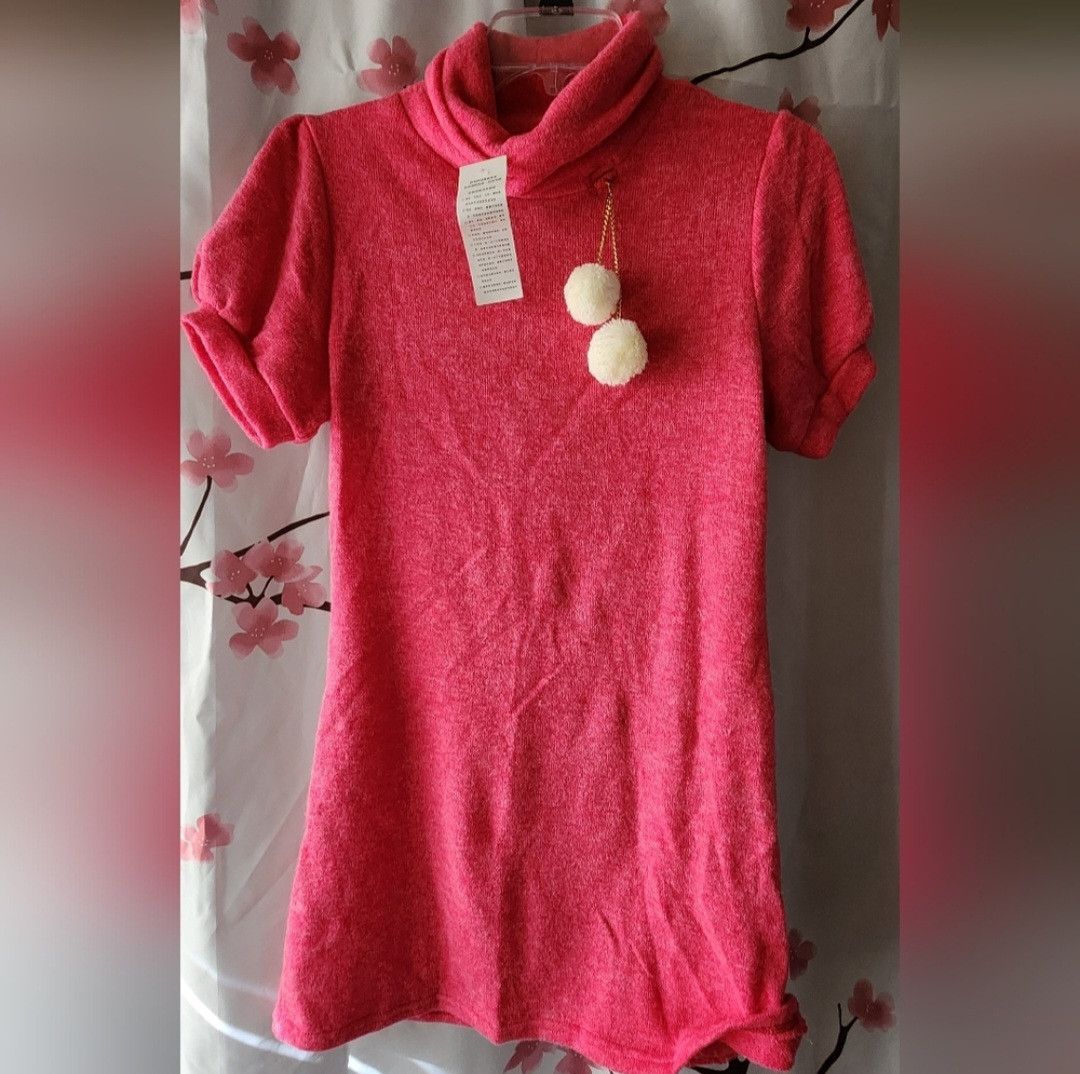 Other NWT Takya Fashion Pink White Pom Tneck Sweater Dress S/M Size S / US 4 / IT 40 - 2 Thumbnail