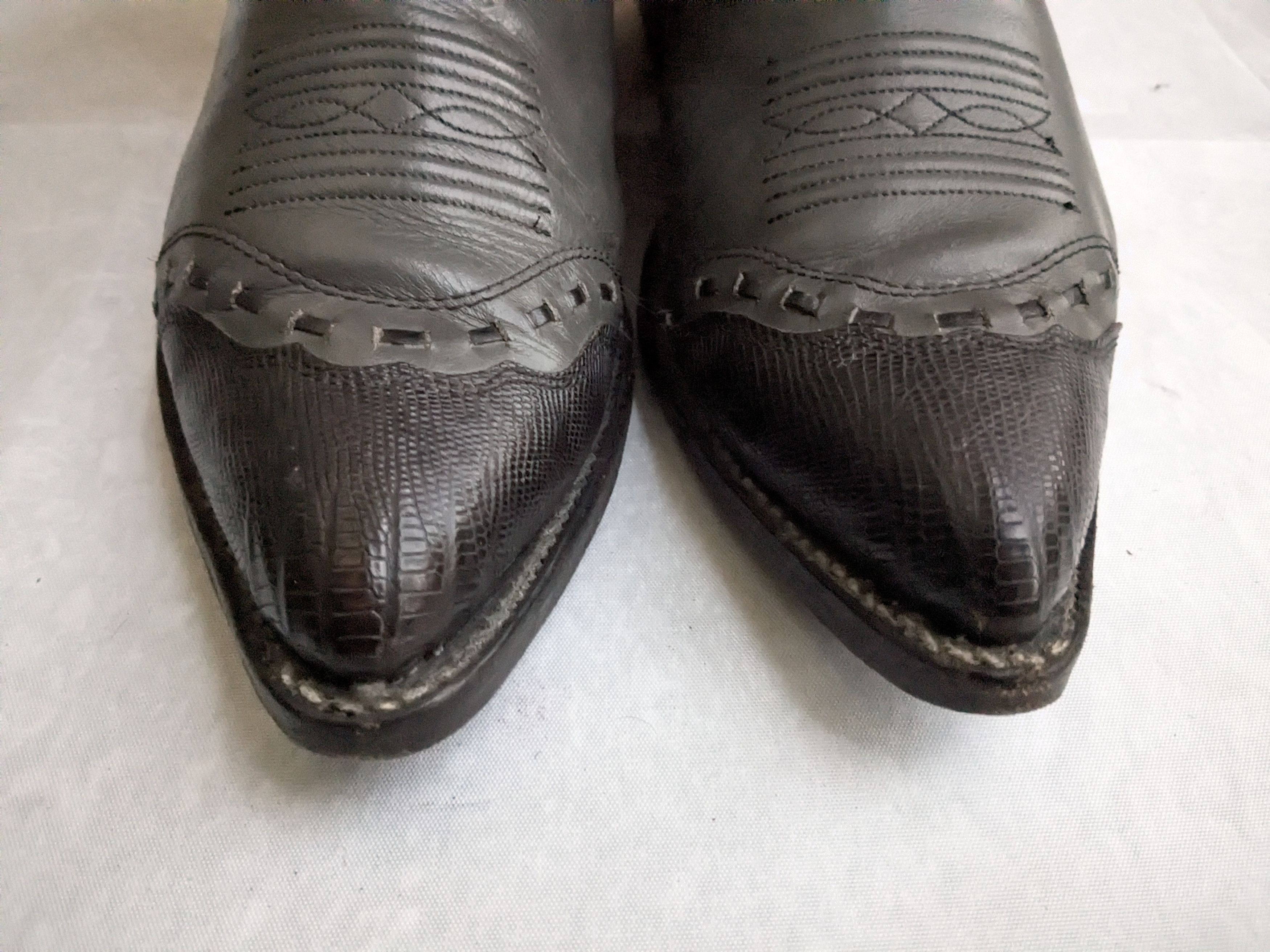 Genuine Leather Nocona Cowboy Boots Gray Black Leather 10.5 D USA Size US 10.5 / EU 43-44 - 4 Thumbnail