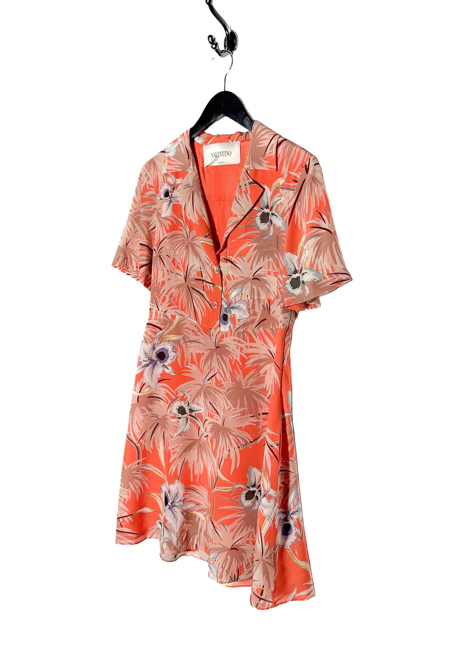 Valentino Valentino Orange Hawaiian Floral Short Sleeves Dress Size S / US 4 / IT 40 - 2 Thumbnail