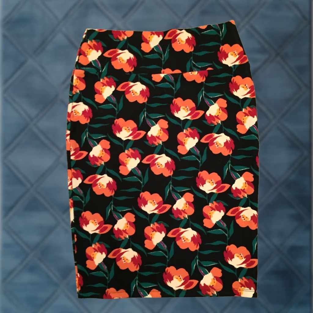 Vintage VINTAGE LuLaRoe Cassie Skirt S Women Orange Floral Knee Length Unlined Pull On Pencil/ Straight S Size 28" / US 6 / IT 42 - 1 Thumbnail