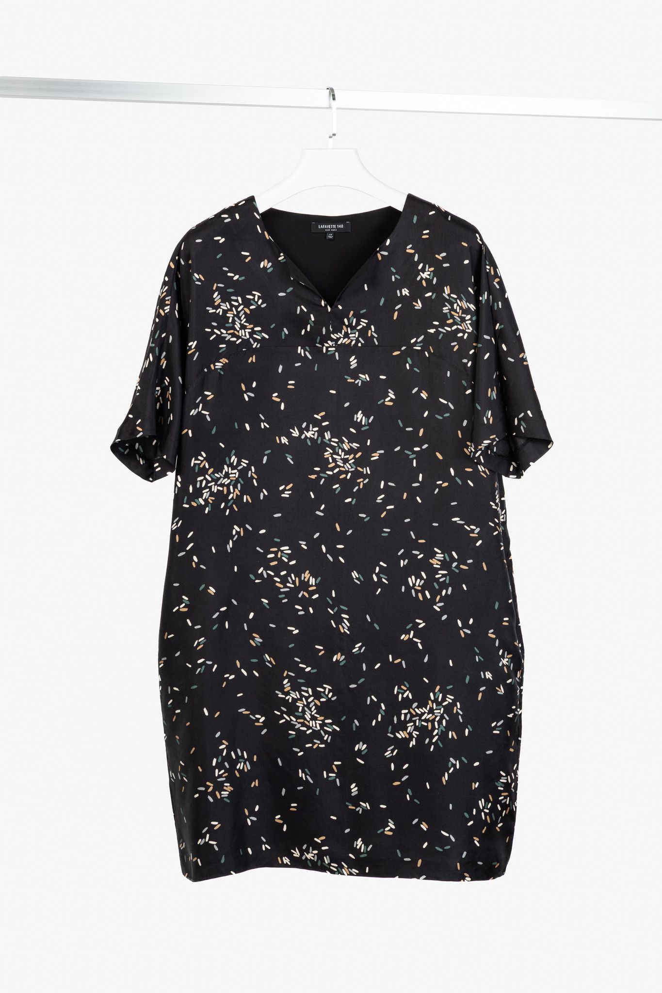 Lafayette 148 Lafayette 148 Thoren Black Silk Sprinkles-Print Shift Dress Size L / US 10 / IT 46 - 1 Thumbnail