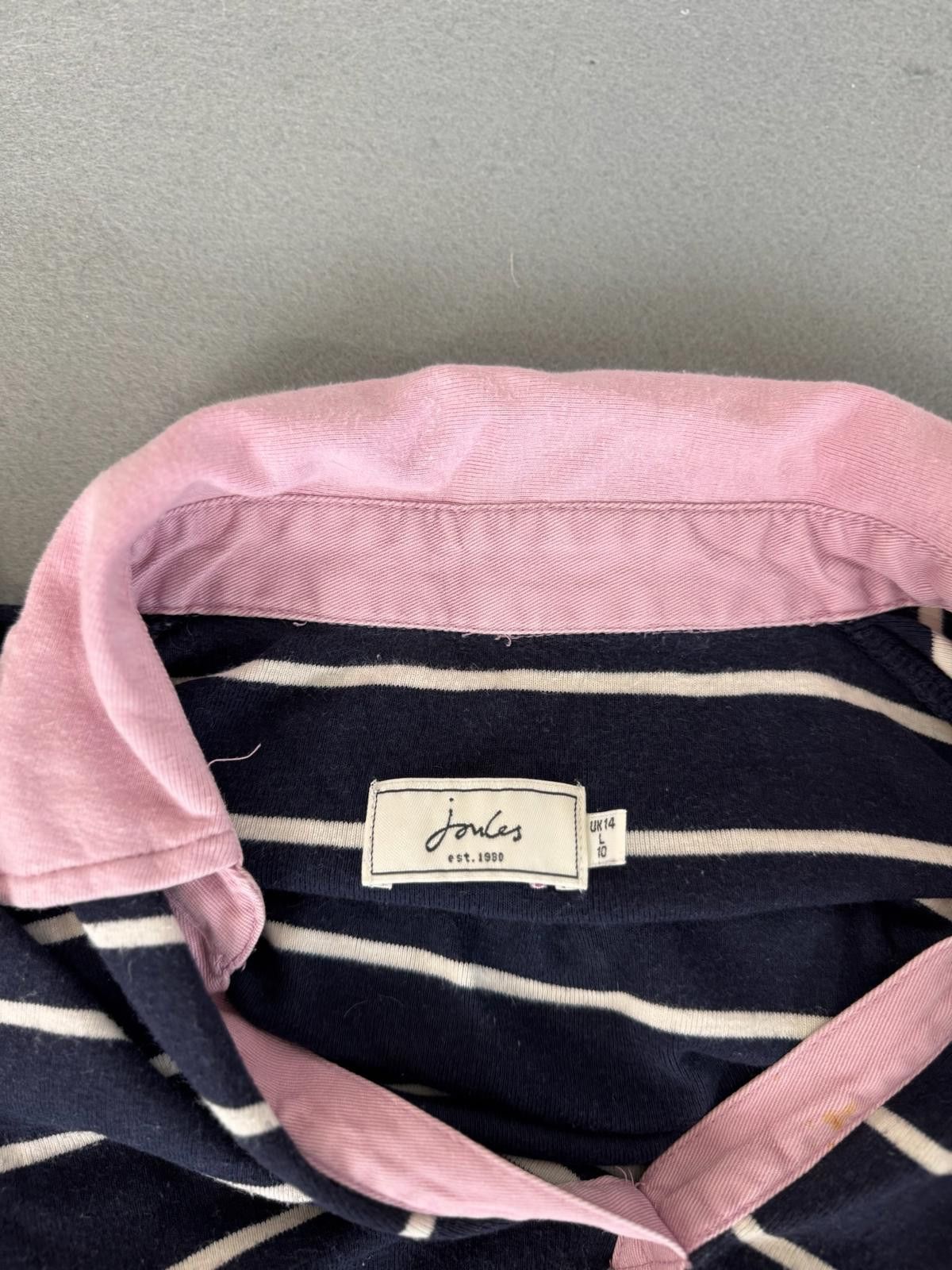 Designer Joules Women's Navy White Striped Polo Shirt Size L Size L / US 10 / IT 46 - 4 Thumbnail