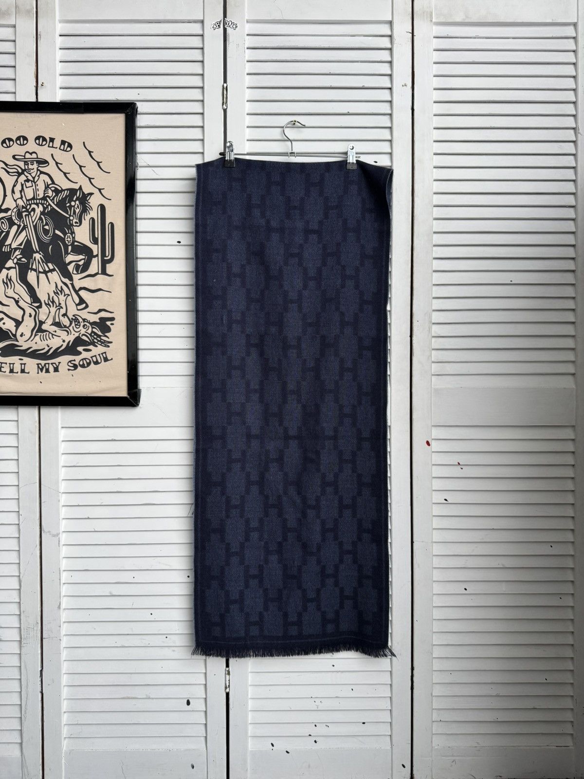 Hackett Hackett London Wool Long Scarf Navy Logo Pattern Size ONE SIZE - 15 Thumbnail
