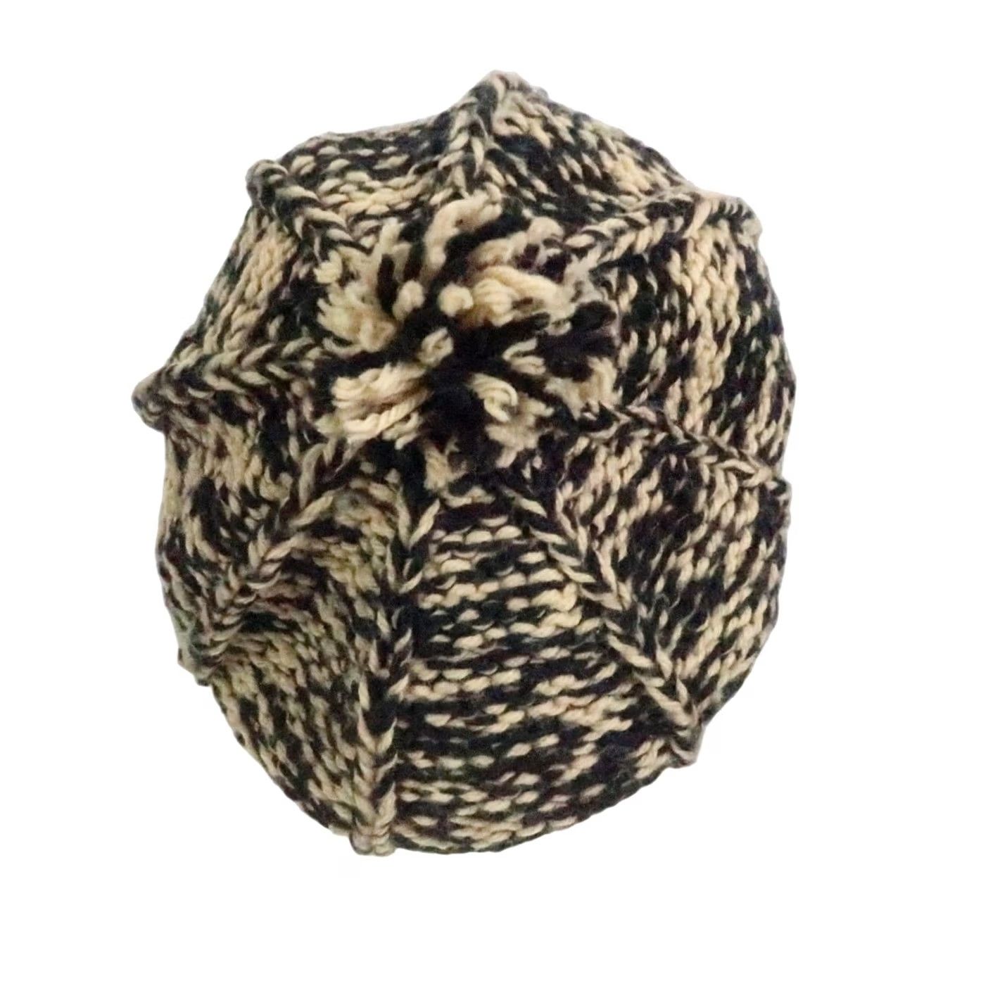 Vintage VINTAGE Beanie Hats Women One Size Tan Black Marled Knit Acrylic Brim Bobble Boho Fall Winter Casual Size ONE SIZE - 4 Thumbnail