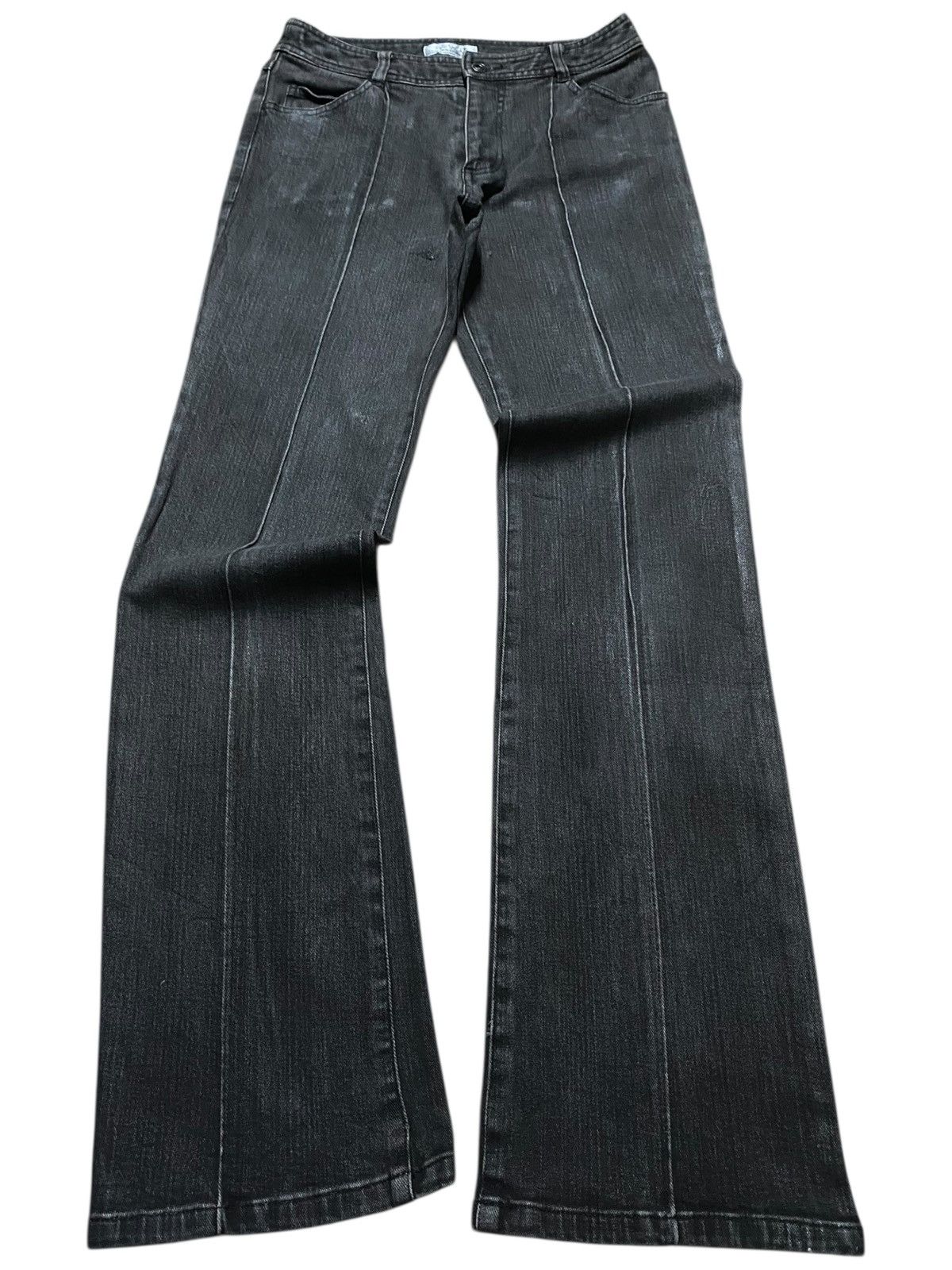 Vintage Michel Klein AVV Black Denim Distressed Flare Jeans