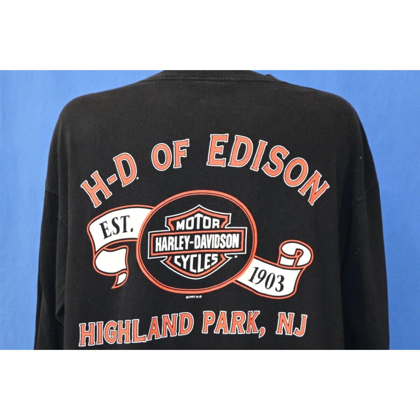 image of Vintage 90's Harley Davidson Motorcycles Highland Park Edison Nj T-Shirt XL in White, Men's