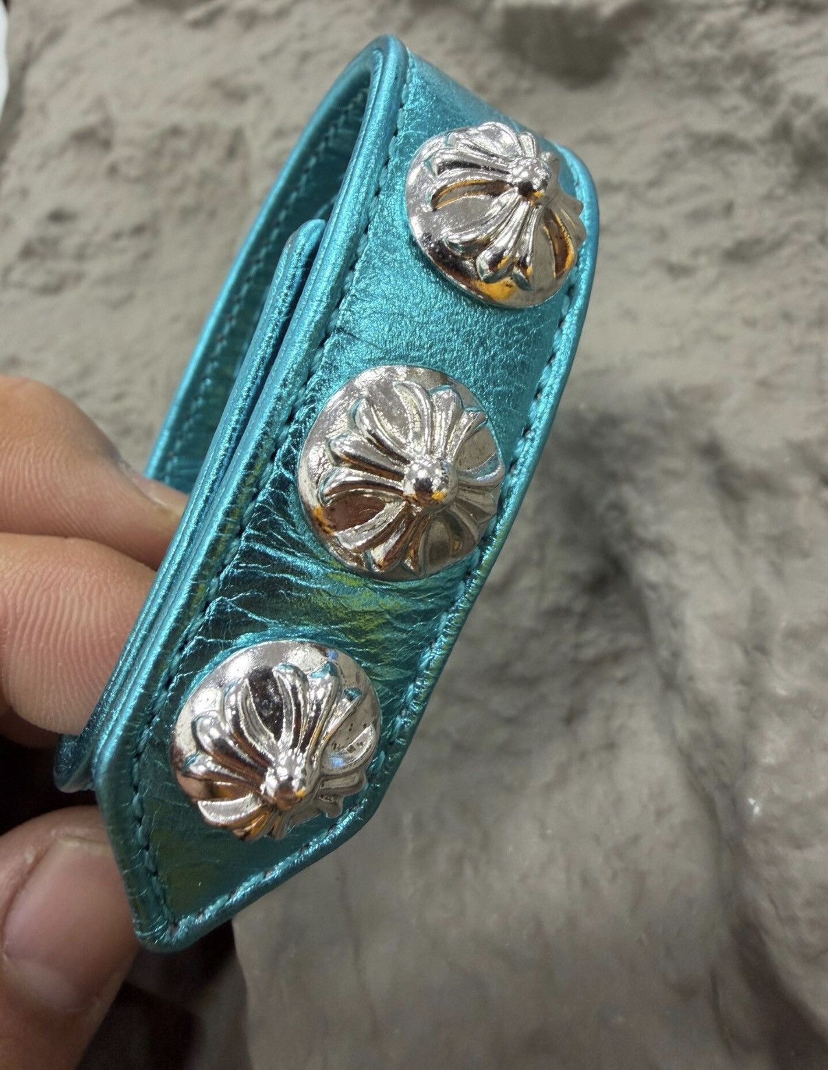 Chrome Hearts Chrome Hearts Plated Electric Blue Leather Bracelet CH233 Size ONE SIZE - 3 Thumbnail