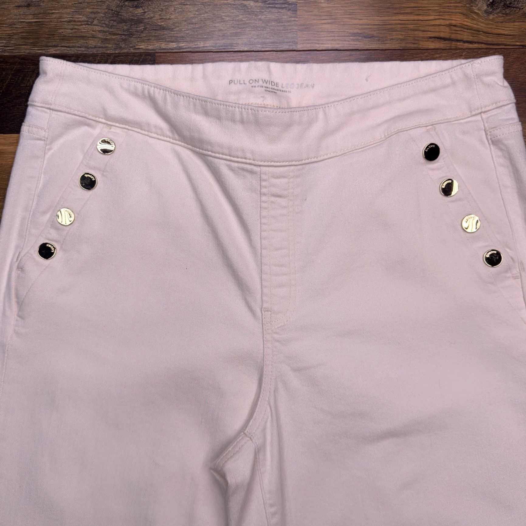 Vintage Chicos Jeans Chicos Pull On Wide Leg Jeans Womens 3R Ivory Cotton Blend Stretch Button High Rise Denim 29.5 Inseam Regular Machine Washable Size 3 Size 26" / US 2 / IT 38 - 2 Thumbnail