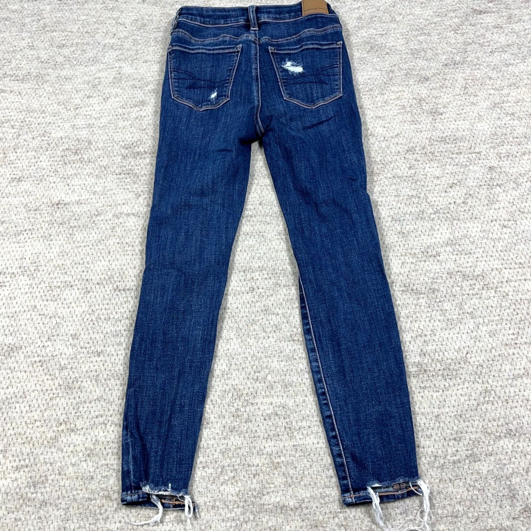 American Eagle Outfitters American Eagle Jeans Women 00 Short Hi High Rise Jegging Dark Denim Ripped Holes Size 24" / US 00 / IT 34 - 2 Thumbnail
