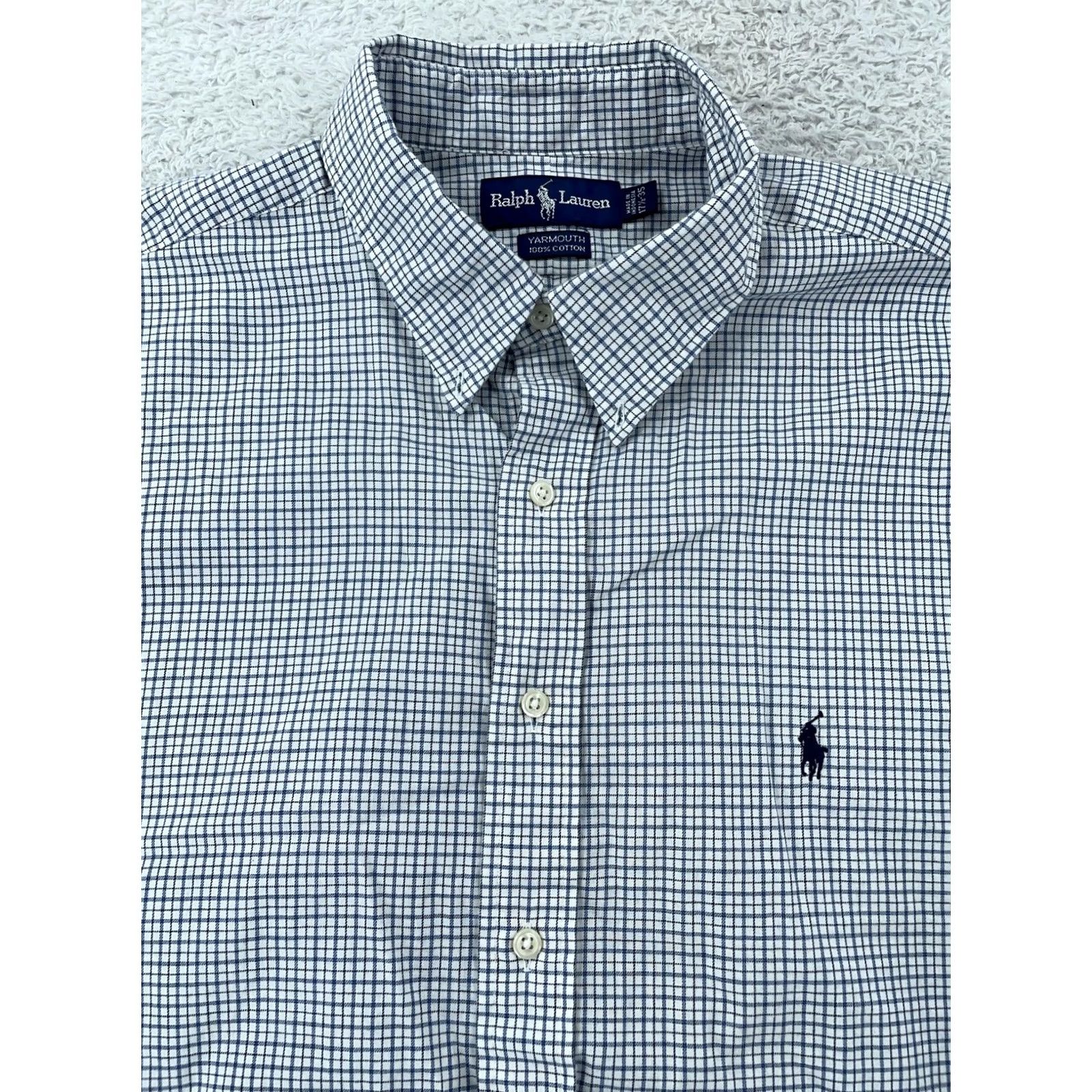 Ralph Lauren Ralph Lauren Dress Shirt Men 17.5 Blue White Check Yarmouth Collared Button Down Shirt Dress Shirt Check Pattern Blues Mens 17.5 Size 48R - 2 Thumbnail