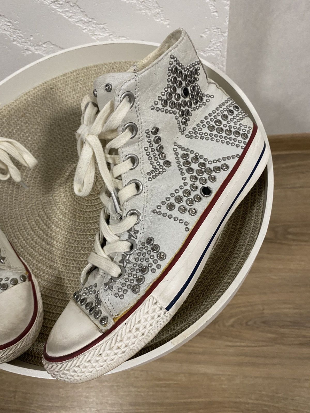 ASH Ash Victim White Leather Studded High Top Punk Goth Shoes 38 Size US 8 / IT 38 - 3 Thumbnail