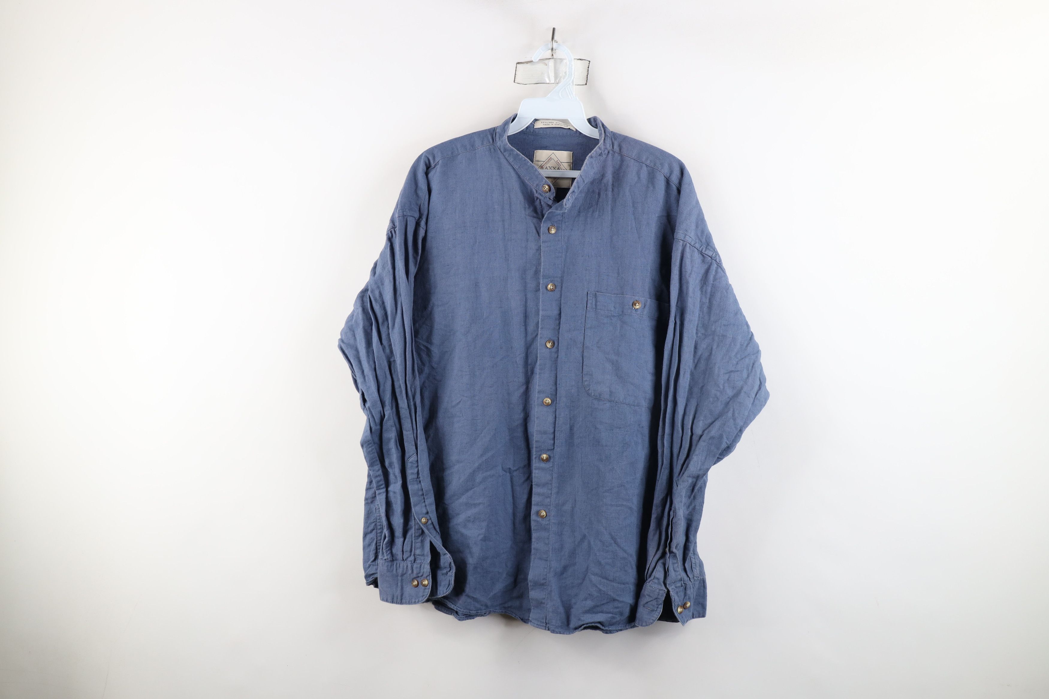 Vintage Vintage 90s Streetwear Linen Blend Band Collar Button Shirt Size US M / EU 48-50 / 2 - 1 Thumbnail