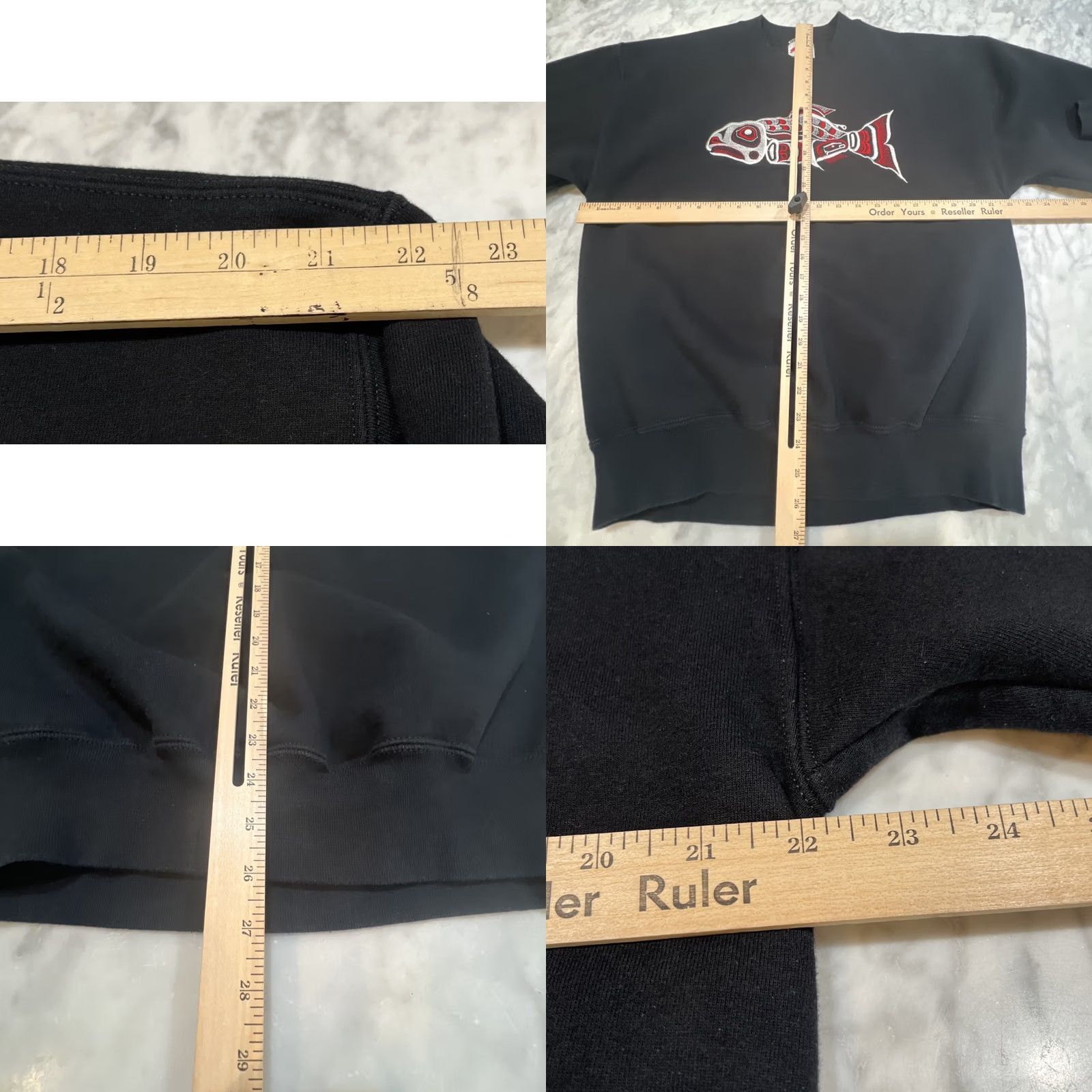Jerzees VINTAGE Jerzees Alaska Sweatshirt Men L Black Cotton Fleece Embroidered Fish Formline Art Crew Neck Heavyweight Pullover USA Winter Fall Spring Size US L / EU 52-54 / 3 - 8 Thumbnail