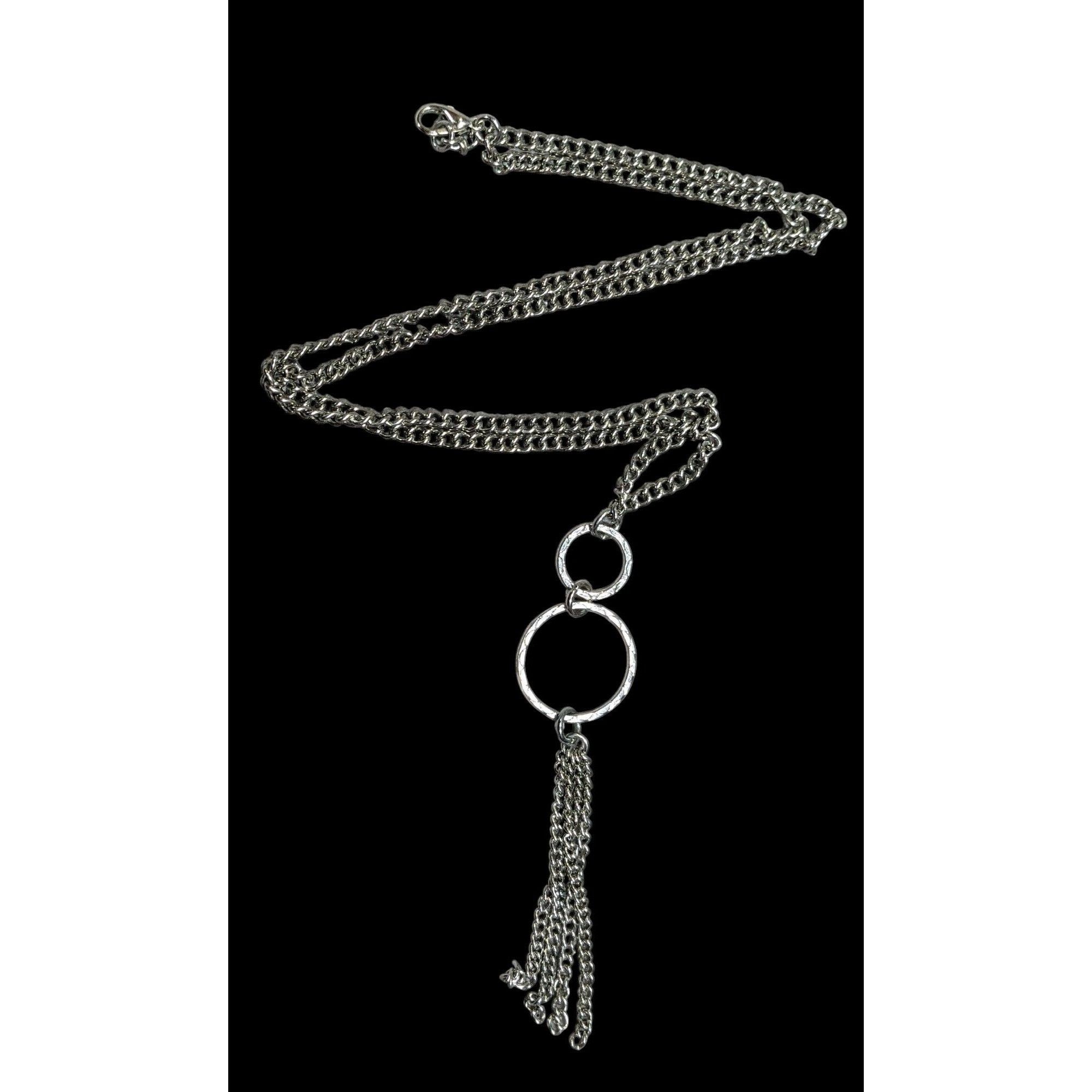 Other Geometric Multi Ring Silver Tone Tassel Pendant Necklace Size ONE SIZE - 1 Thumbnail