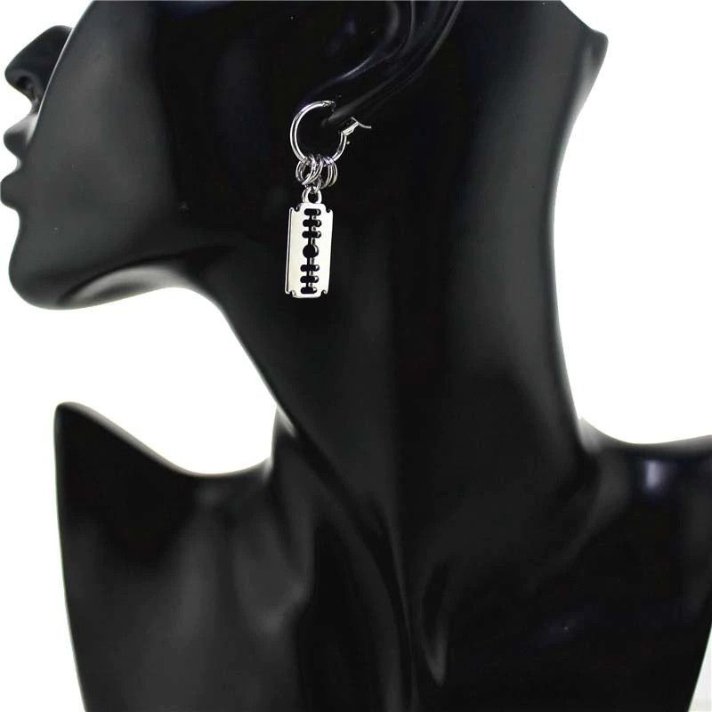 Custom × Silver Razorblade dangling earring punk goth e-boy e-girl ...
