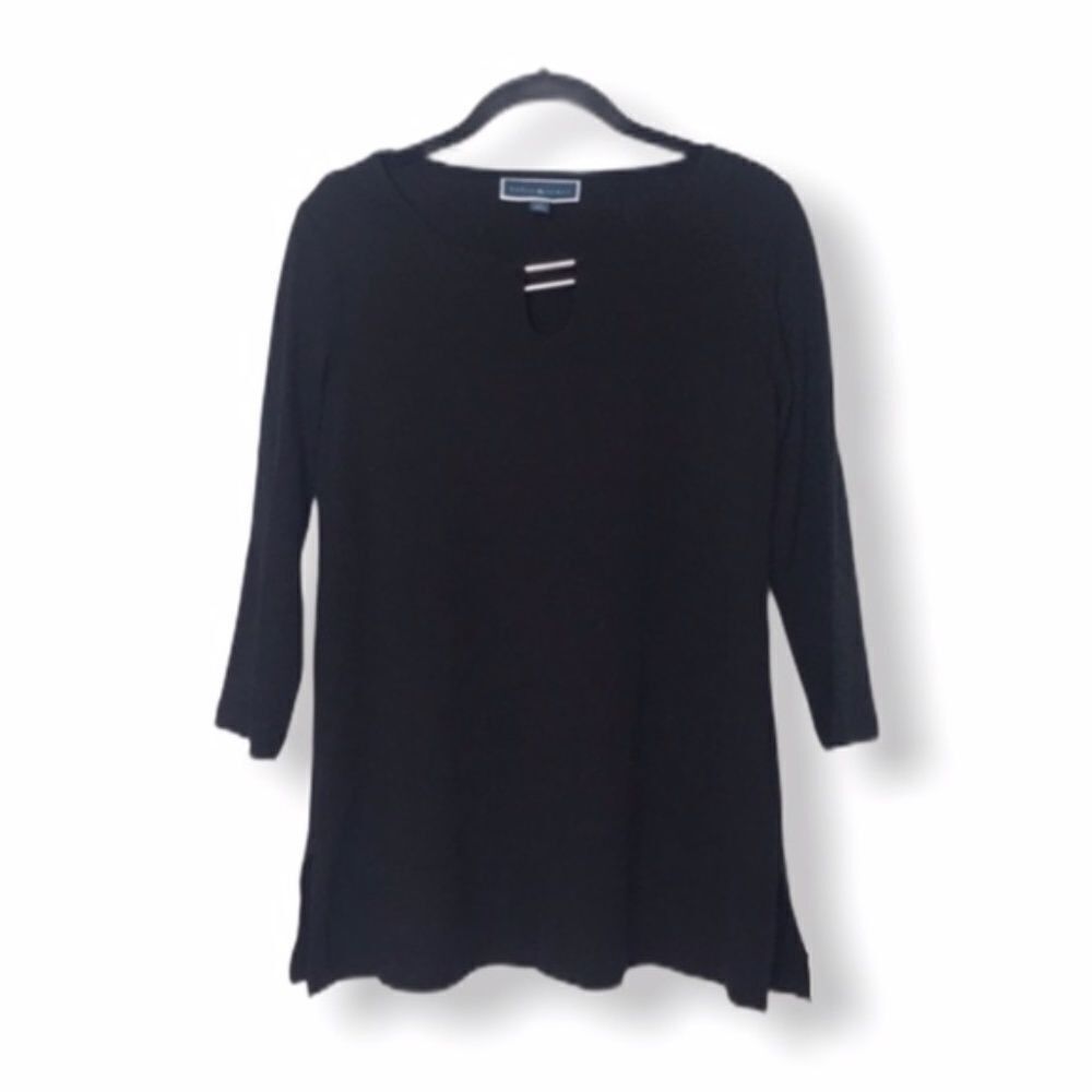 Other Karen Scott Black 3/4 Sleeve Top | XS | Silver Bar Neckline Size XS / US 0-2 / IT 36-38 - 2 Thumbnail