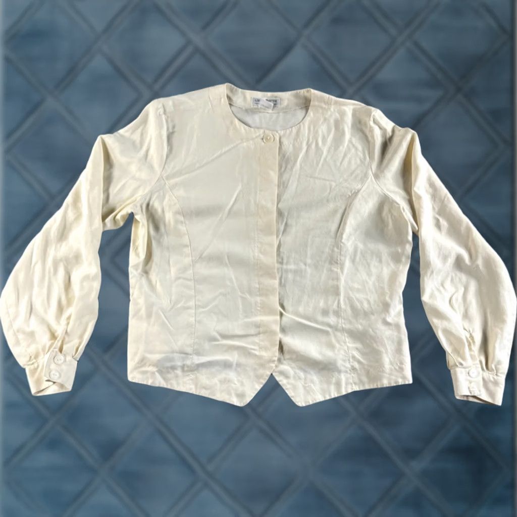 Liz Claiborne Liz Claiborne Blouse Shirt Silk Ivory 100% Silk Button Up Long Sleeve Womens Petite 14P Size XL / US 12-14 / IT 48-50 - 1 Thumbnail