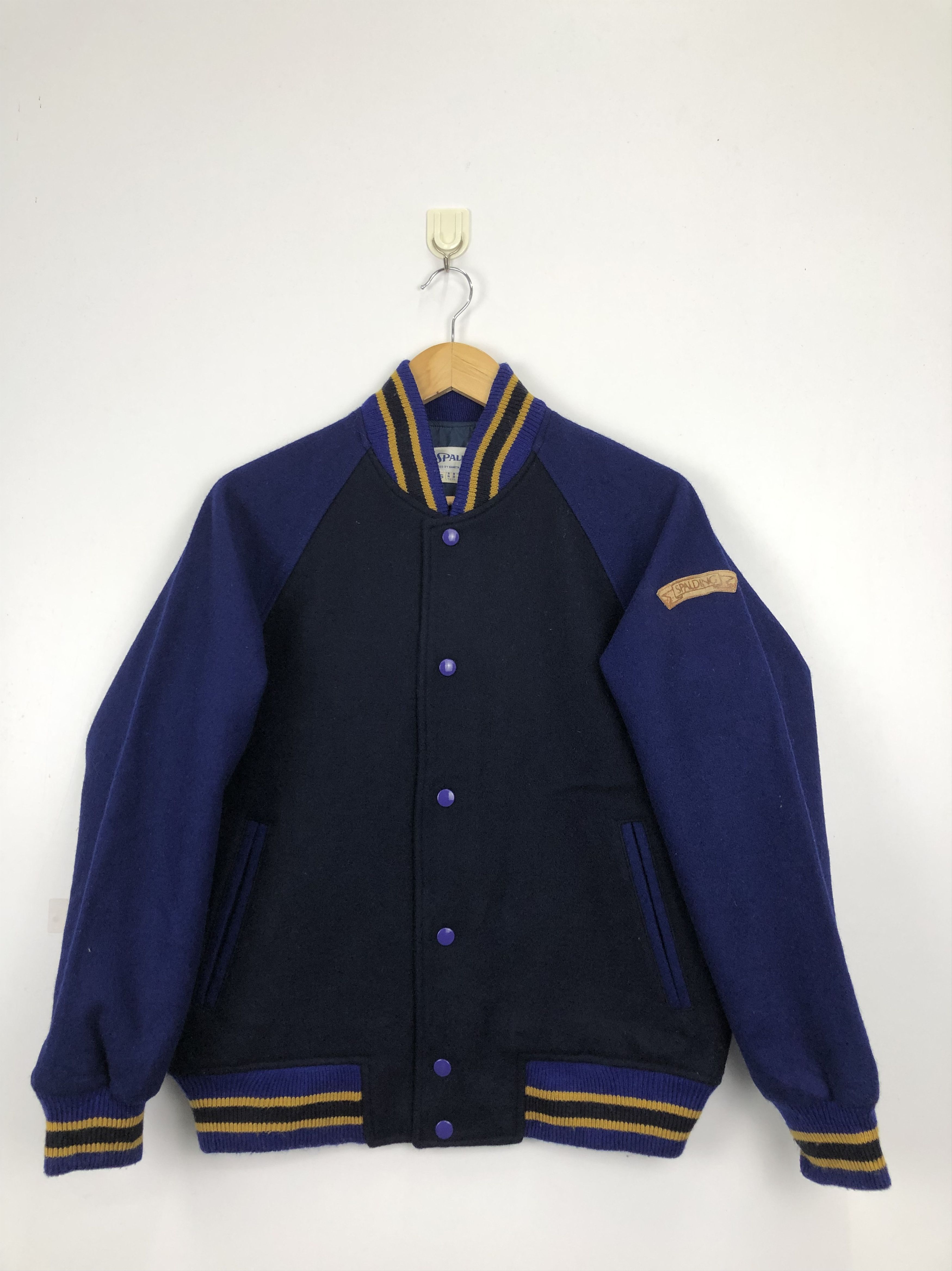 Spalding Vintage 90s Spalding Wool Varsity Jacket Blue V0368 Size US S / EU 44-46 / 1 - 1 Thumbnail