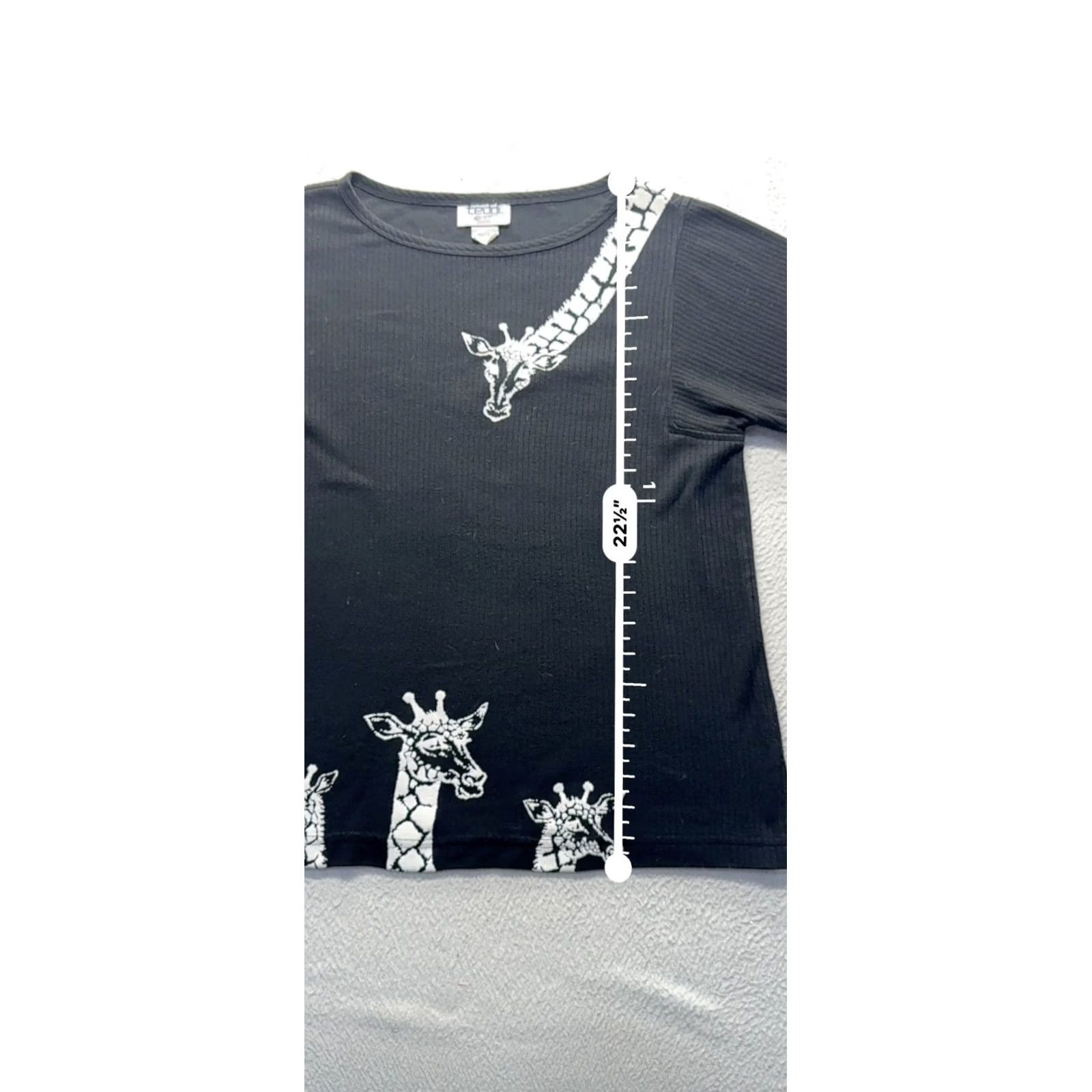 Vintage Teddi Giraffe Graphic T-Shirt Ribbed Black PS Cotton Blend USA Made Mens Short Sleeve Size S Womens Petite Size US S / EU 44-46 / 1 - 7 Thumbnail