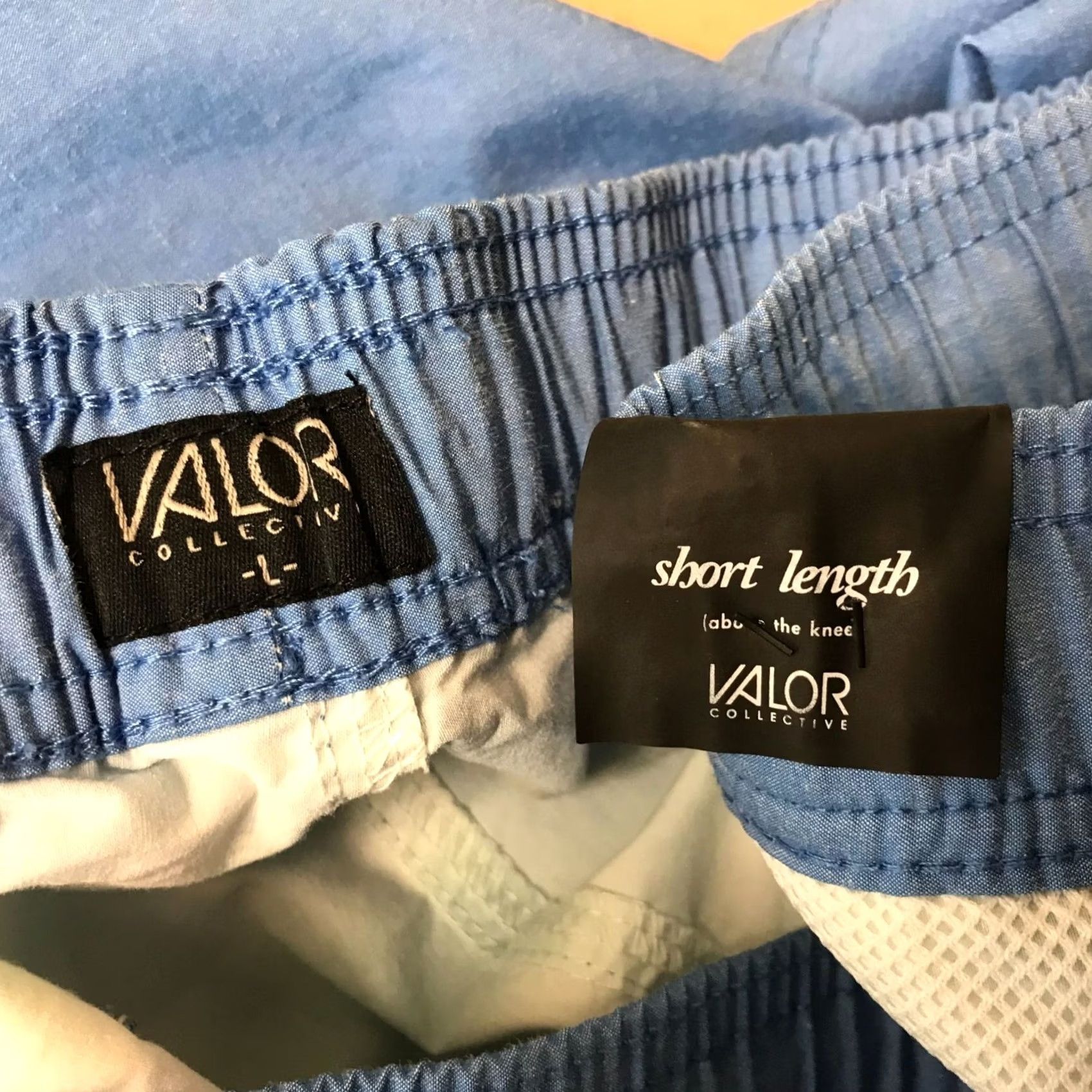 Vintage VALOR MEN'S L BLUE ELASTIC WAIST COTTON BLEND SHORT LENGTH SWIM TRUNKS Size US 33 - 6 Thumbnail