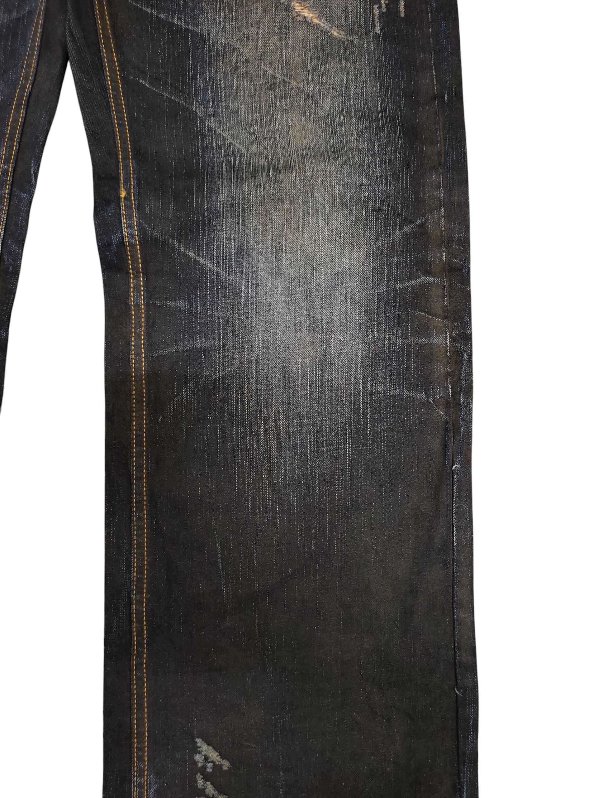 Number (N)ine × Undercover Vintage Boarder Japan Waxed Clawmark Distress Jeans Size US 34 / EU 50 - 3 Thumbnail