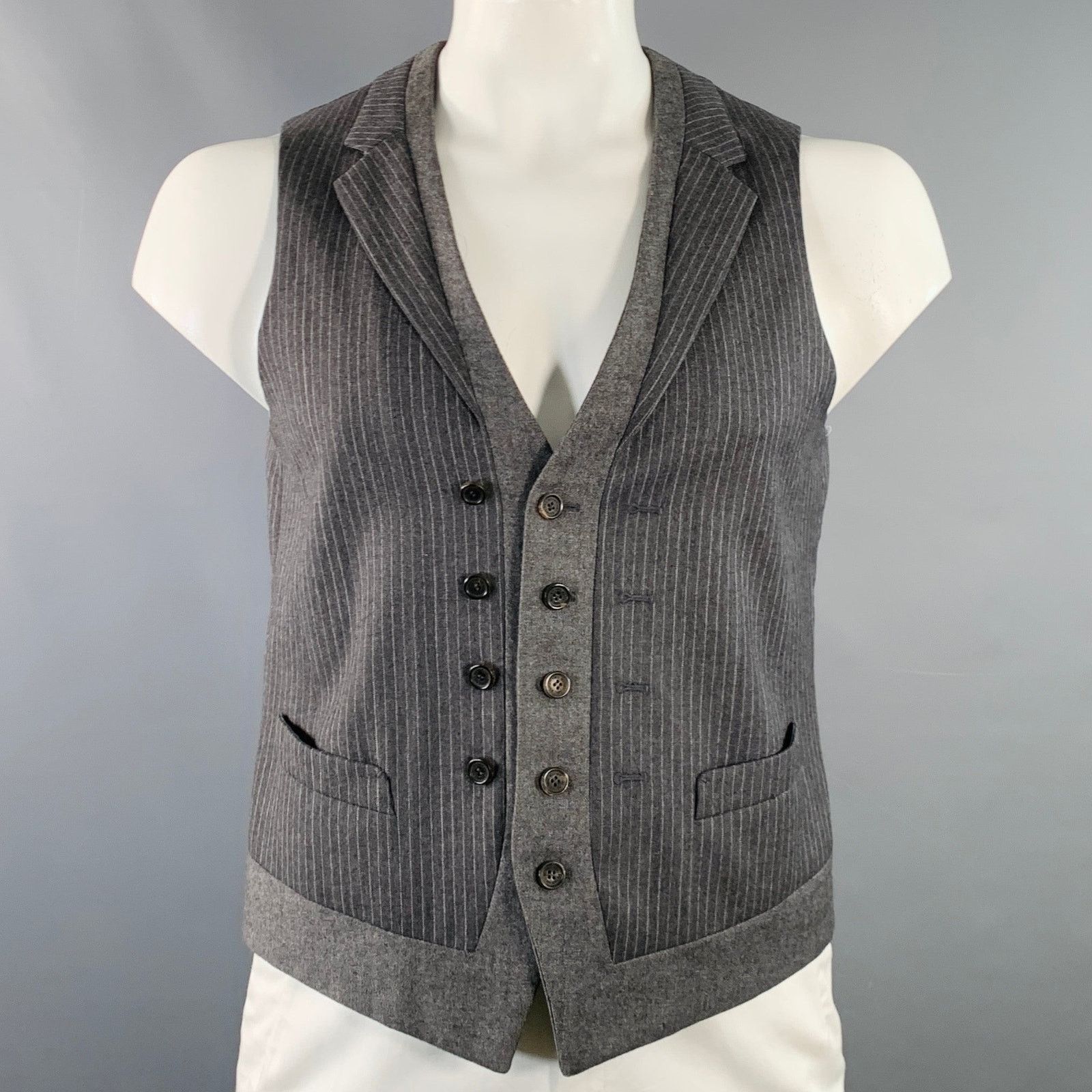 Neil Barrett NEIL BARRETT Grey Wool Double Breasted Notch Lapel Vest Size 42R - 1 Thumbnail